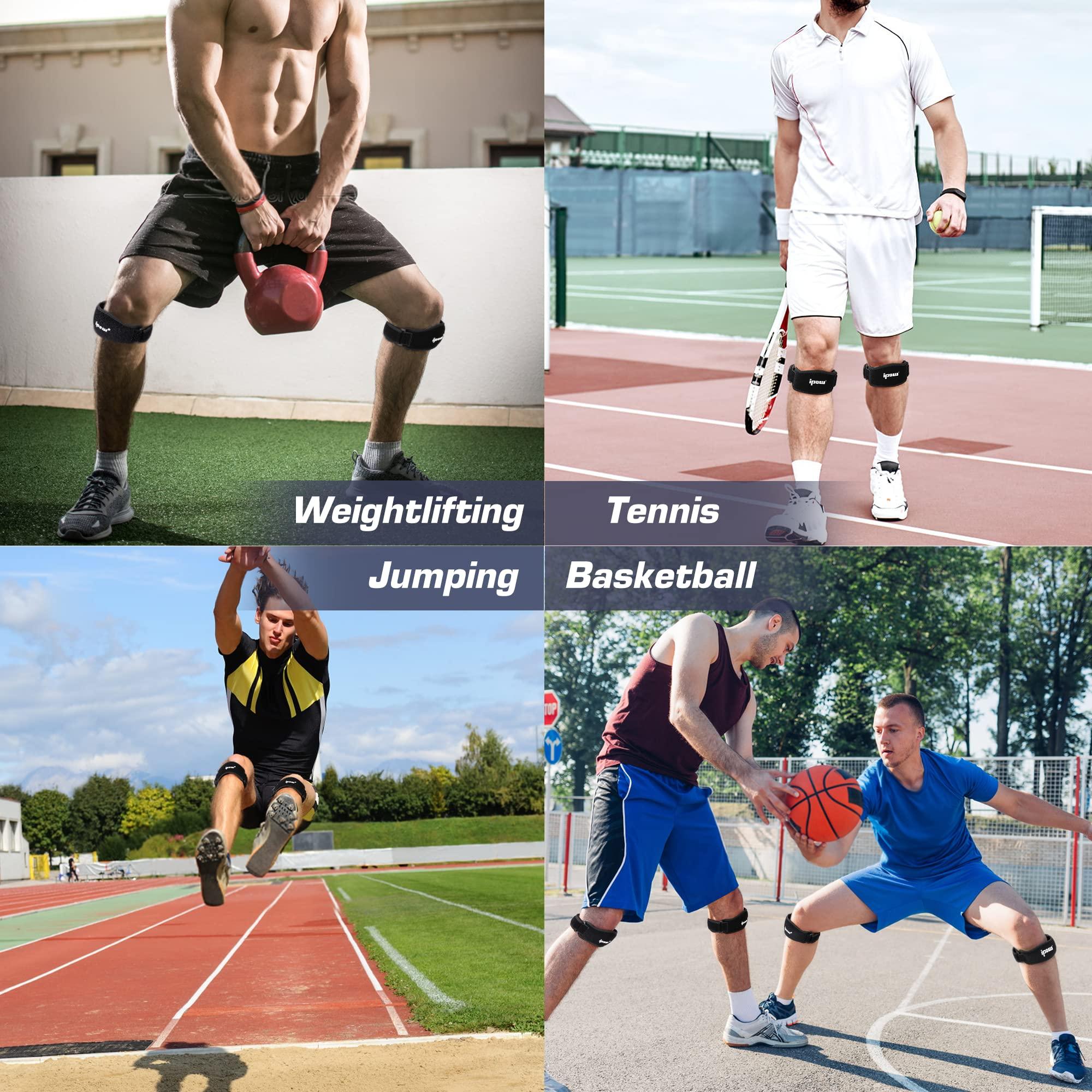 IPOW Ipow 2 Pack Knee Pain Relief & Patella Stabilizer Knee Strap Brace Support for Hiking, Soccer, Basketball, Running, Jumpers Knee, Tennis, Tendonitis, Volleyball & Squats, Black