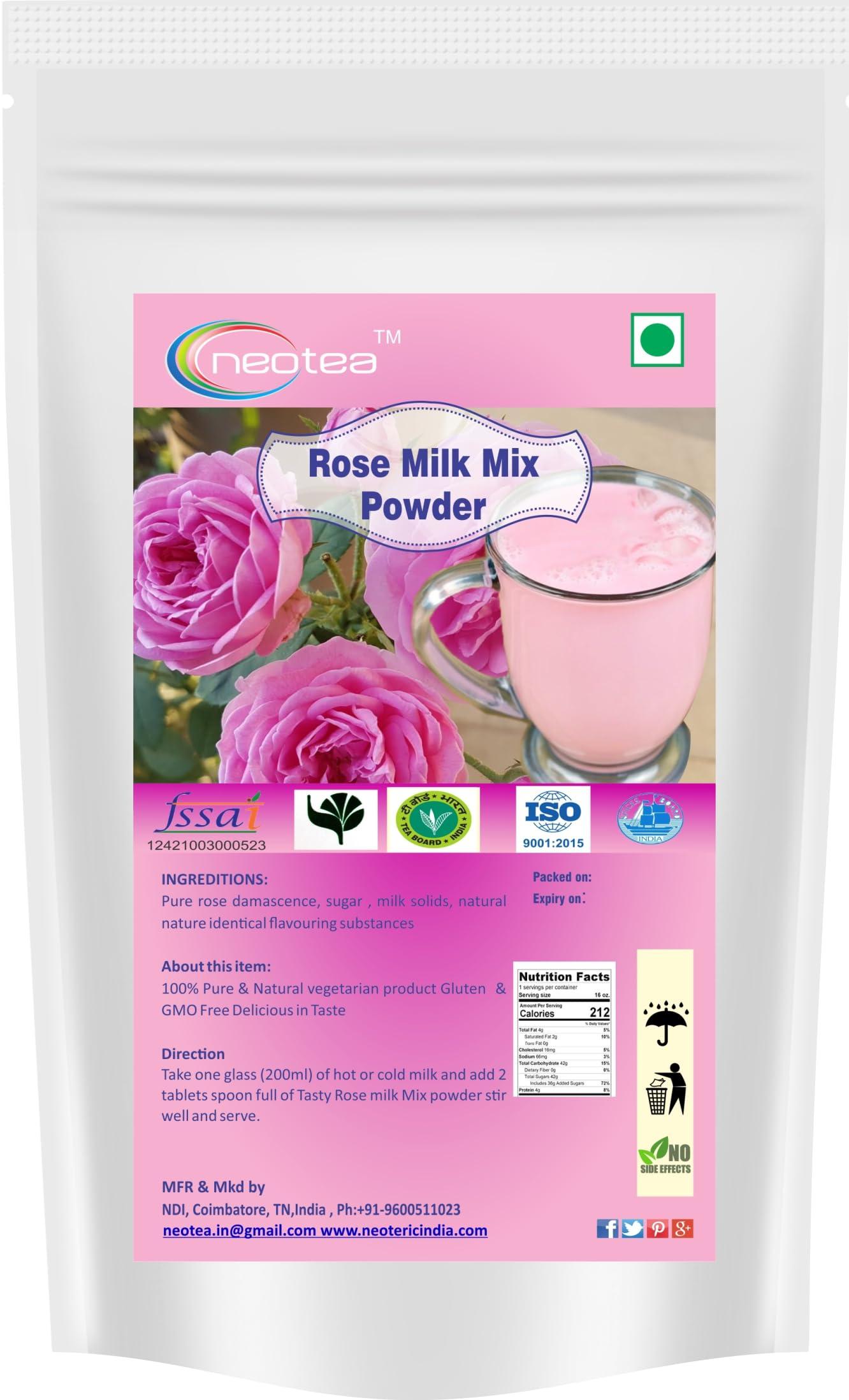 neotea Neotea Rose Milk Mix Powder Rose Flavored Milk Powder | Rose Milk Thick Milkshake Mix | Natural Rose Petals | Rose Premix Powder | Instant Rose Flavour Milkshake | Refreshing Milkshake Powder 200 GM