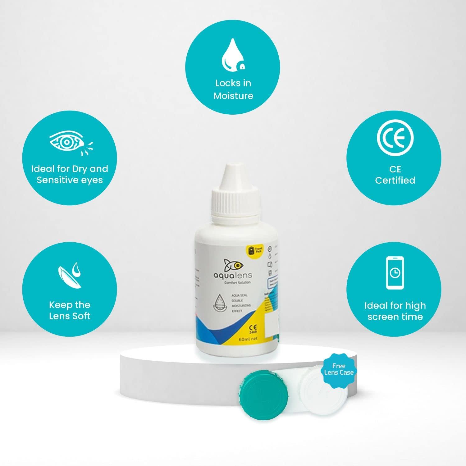 AQUALENS CONTACT LENSES Aqualens Daily Disposable Contact Lenses (30 Lenses/Box) (-3.50) & Aqualens Comfort Contact Lens Solution 60ML - Pack of 1 (Lens Cases Free)