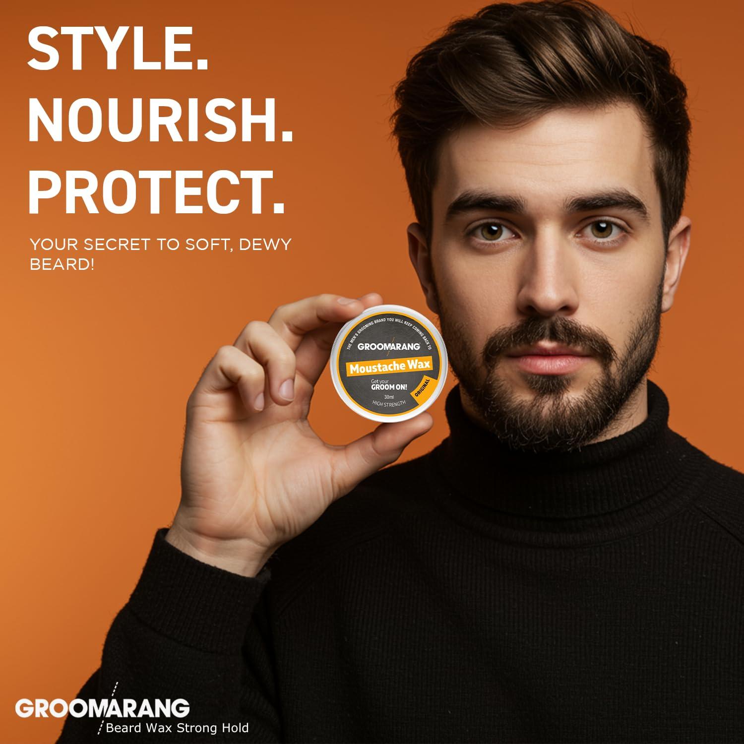 Groomarang Groomarang Moustache & Beard Wax Extra Strong Original 100% Natural Hair Care Organic & Vegan 30ml (medium)