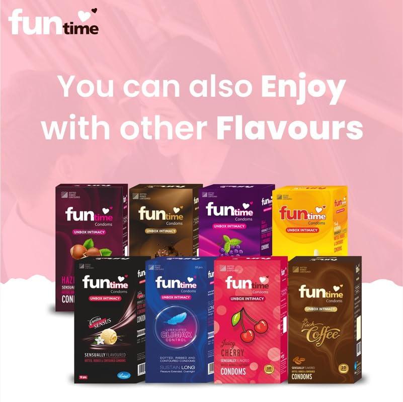 FUNTIME Funtime Dotted Condoms with Juicy Cherry Flavor  Ribbed & Contoured for Extra Pleasure, Finest Natural Latex, Skin-Safe Lubrication, 100% Electronically Tested Count 10 - Pack of 3 (Total 3 Condoms)