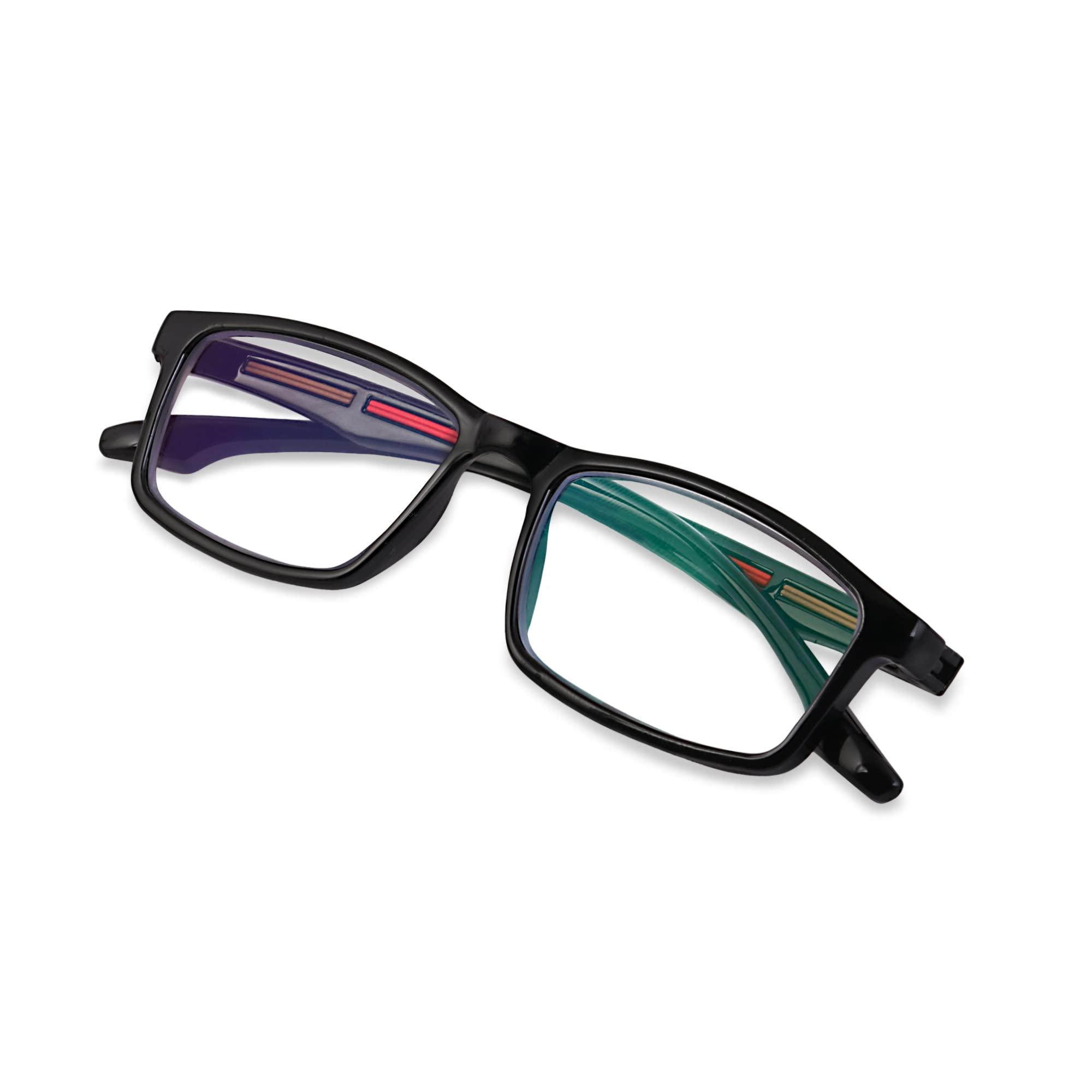 Generic Easy Tr Full Rectangular Reading Glasses With Lense Cleaner And Soft Pouch (Black,BLack, 4.00)