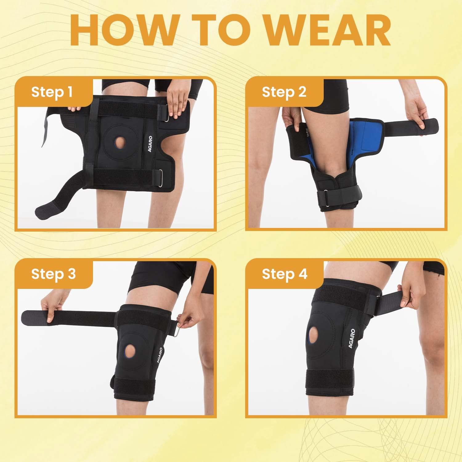 AGARO AGARO Hinged Knee Wrap With Open Patella, Rigid Biaxial Hinge Knee Brace for Joint Pain Relief, Workout, Arthritis & Ligament Tear, Neoprene, Knee Cap for Men & Women, Medium, Black