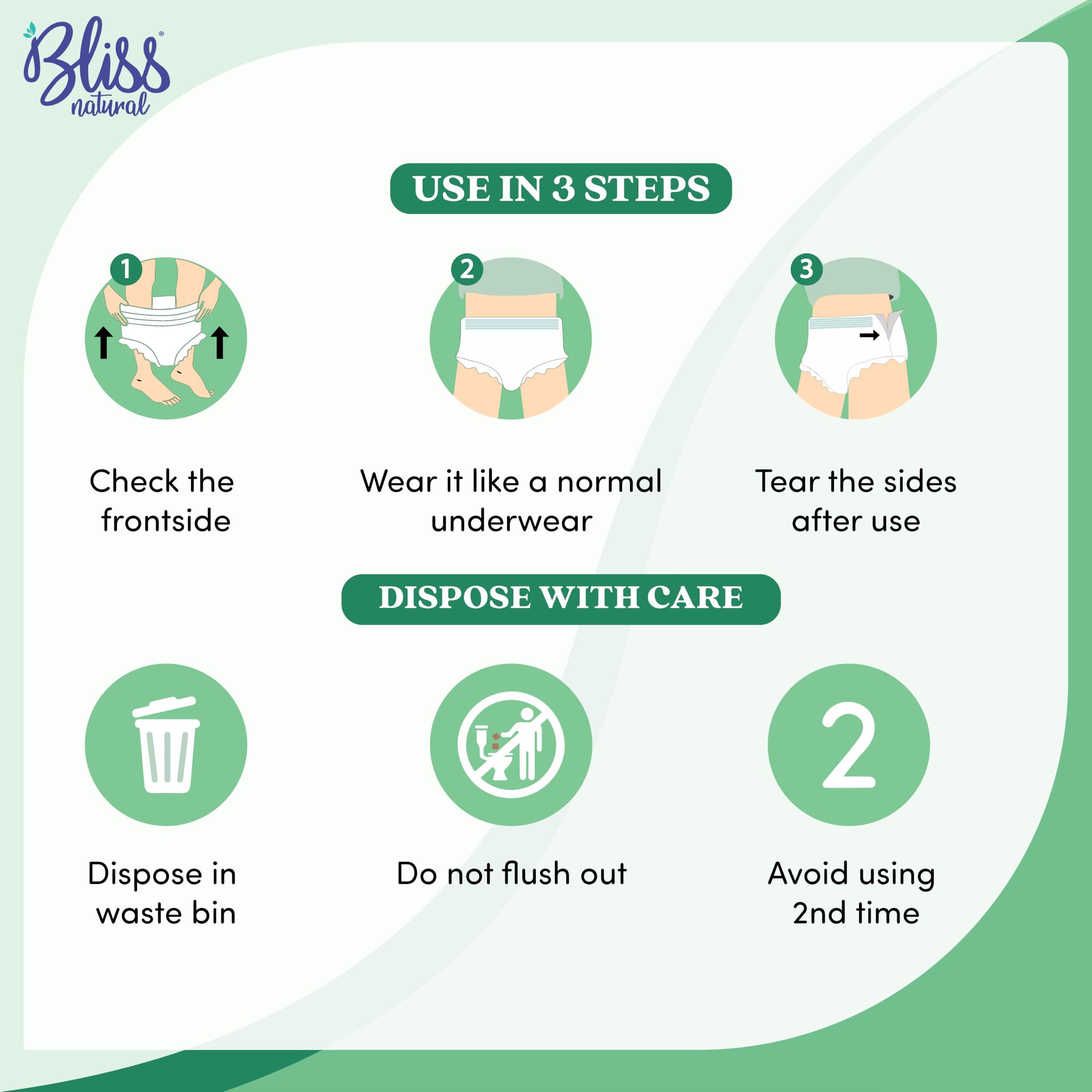 BLISSNATURAL BLISSNATURAL Female Bliss Natural Organic Unisex Adult Diaper Pants|Size Xl|High Absorbency, Leak Proof Protection|Pack Of 2