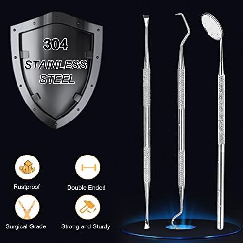 KuanStore Dental Tools, Professional Dental Pick Tools Kit, Teeth Cleaning Calculus Tool for Dentist, Personal Using, Pets Oral Care with Dental Mirror Dental Tooth Tartar Plaque Scraper Remover Dental Probe