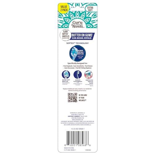 GuruNanda GuruNanda Butter on Gums Toothbrush with Extra Soft Bristles for Sensitive Gums, Soft Toothbrush for Kids & Adults, 2 ct