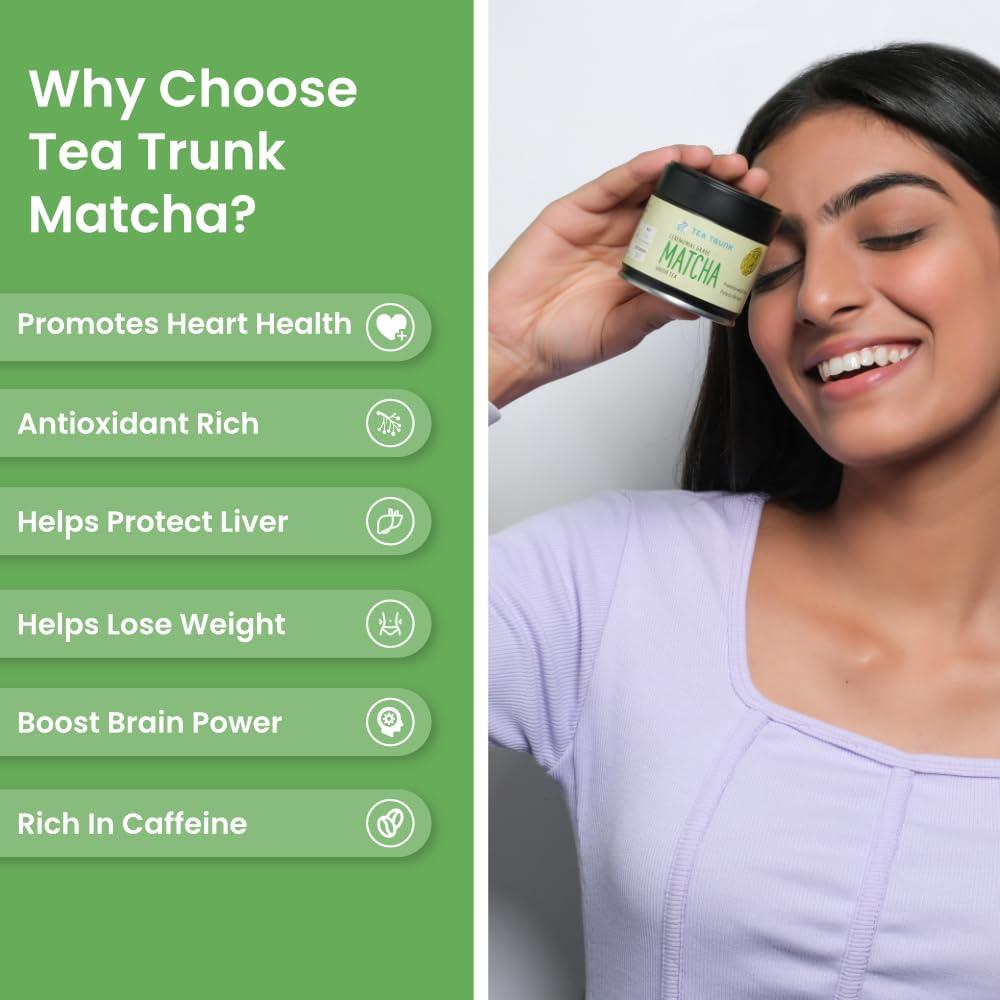 Tea Trunk Tea Trunk Matcha Green Tea Pure Ceremonial Grade Organic Japanese Matcha Authentic&Premium Matcha Tea Power Immunity Booster Improve Metabolism&Focus Detox Drink No Additives-30 Gm(Original)