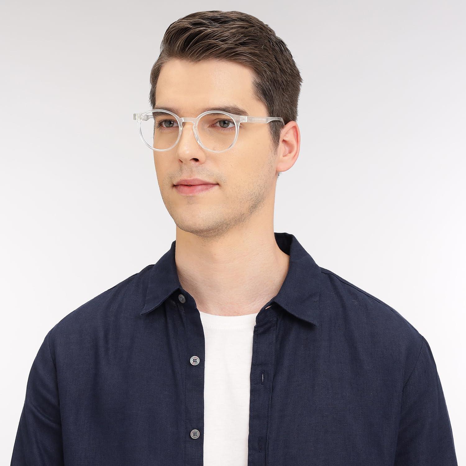 LENSKART BLU LENSKART BLU | Zero Power Blue Cut Computer Glasses | Anti Glare, Lightweight & Blocks Harmful Rays | UV Protection Specs | Transparent | Men & Women | Medium | LB E14453