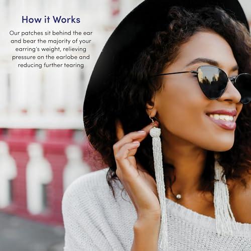 UCRAVO UCRAVO 90Ps Invisible Portable Earlobe Support Patches, Clear Earring Support tape, Earring Backs For Droopy Ears, Ear Care For Stretched Ear Lobes Makes Wearing Earrings for Women more comfortable