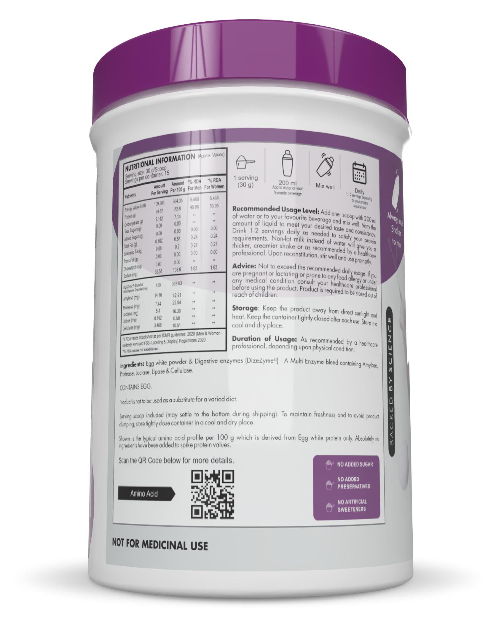 HealthyHey Nutrition HealthyHey Nutrition 100% Egg White Protein - Instant Mix - 80% Protein - Non GMO & Lactose Free - 500g (Unflavoured), 15 Servings (Pack of 1)