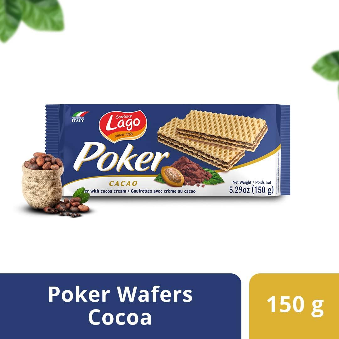 Gastone Lago Since 1968 Lago Poker Wafer Biscuits | Delicious Wafers with Cocoa Cream - 150g (Pack of 2)
