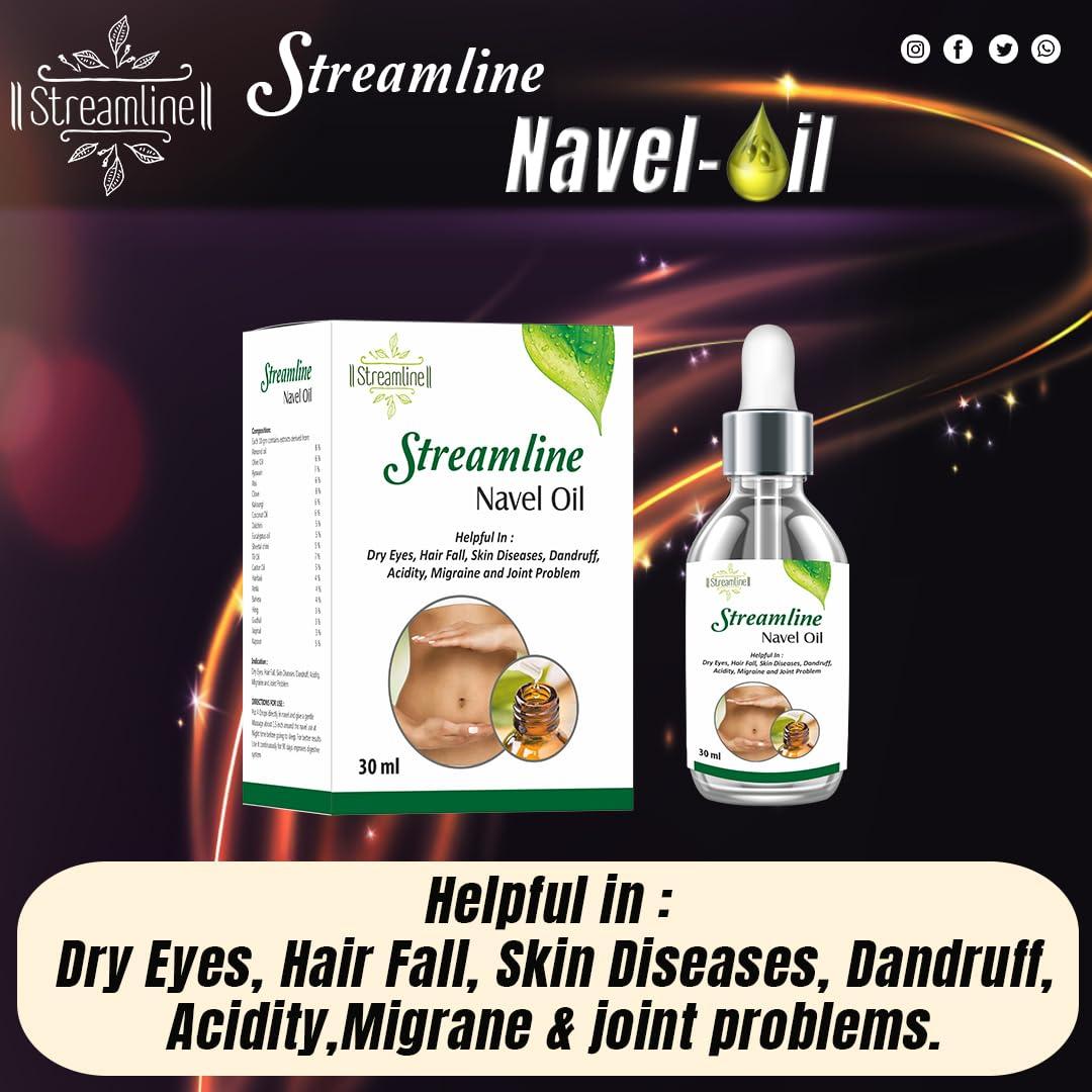 Streamline Streamline Navel Oil - Ayurvedic Nabi Oil for Joint Pain relief - Skin Problems - Dry Eyes - Acidity - Hair Fall & Migraine - Herbal Belly Button Oil With all Natural Powerful Ingredients - 30 ML
