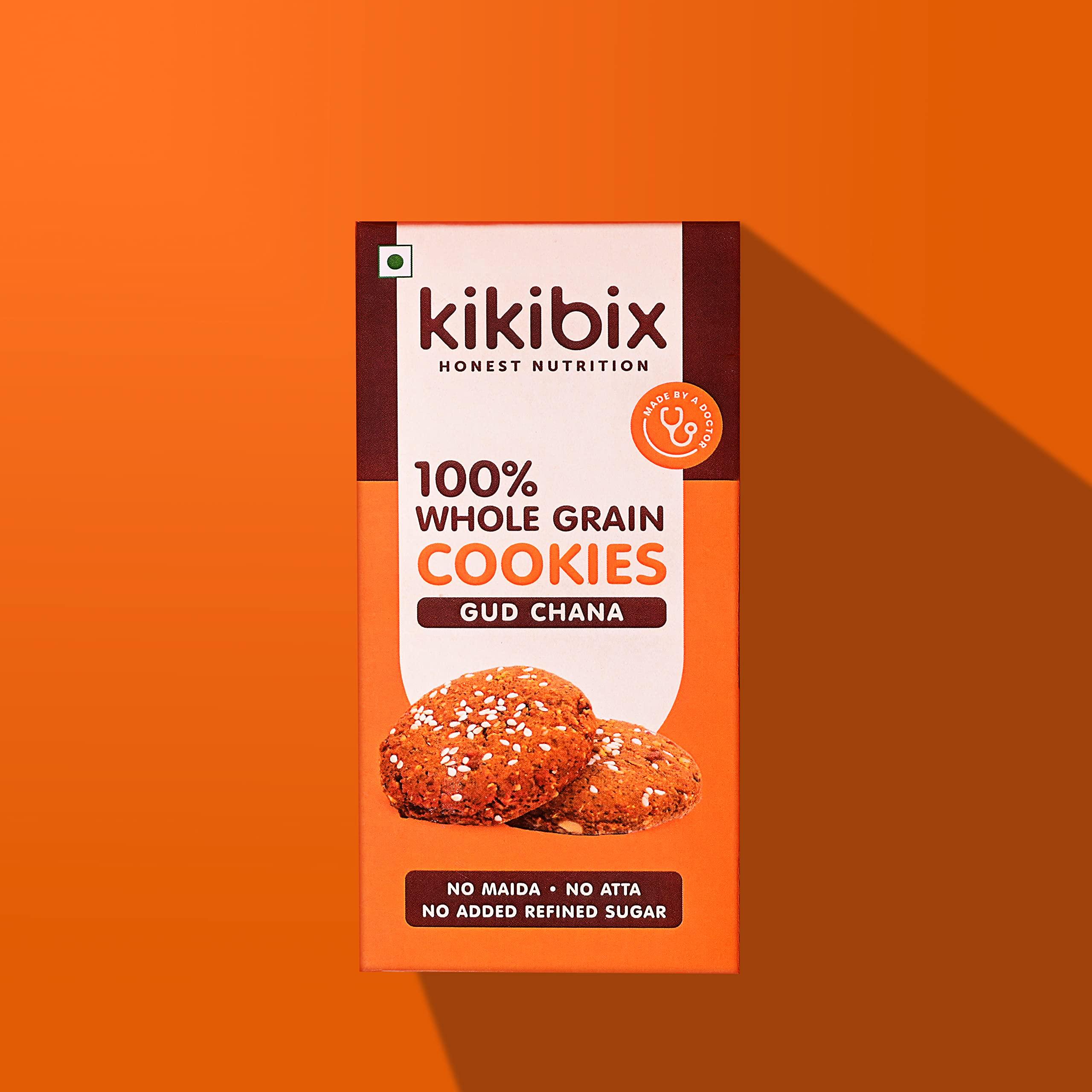 KIKIBIX Kikibix High Protein Almond Cookies | Gur Chana Sattu Biscuits | No Maida, No Refined Sugar | For Diabetics | Best Gym Workout Snack | Healthy Snack For All | Organic Jaggery Biscuits | 390 Gms