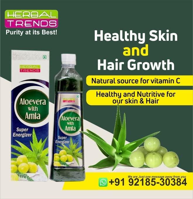 Herbal Trends Herbal Trends Aloe Vera with Amla Juice Super Energizer - Pure, Fresh, Undiluted, 100% Natural -1 Litre- Himachal Pradesh