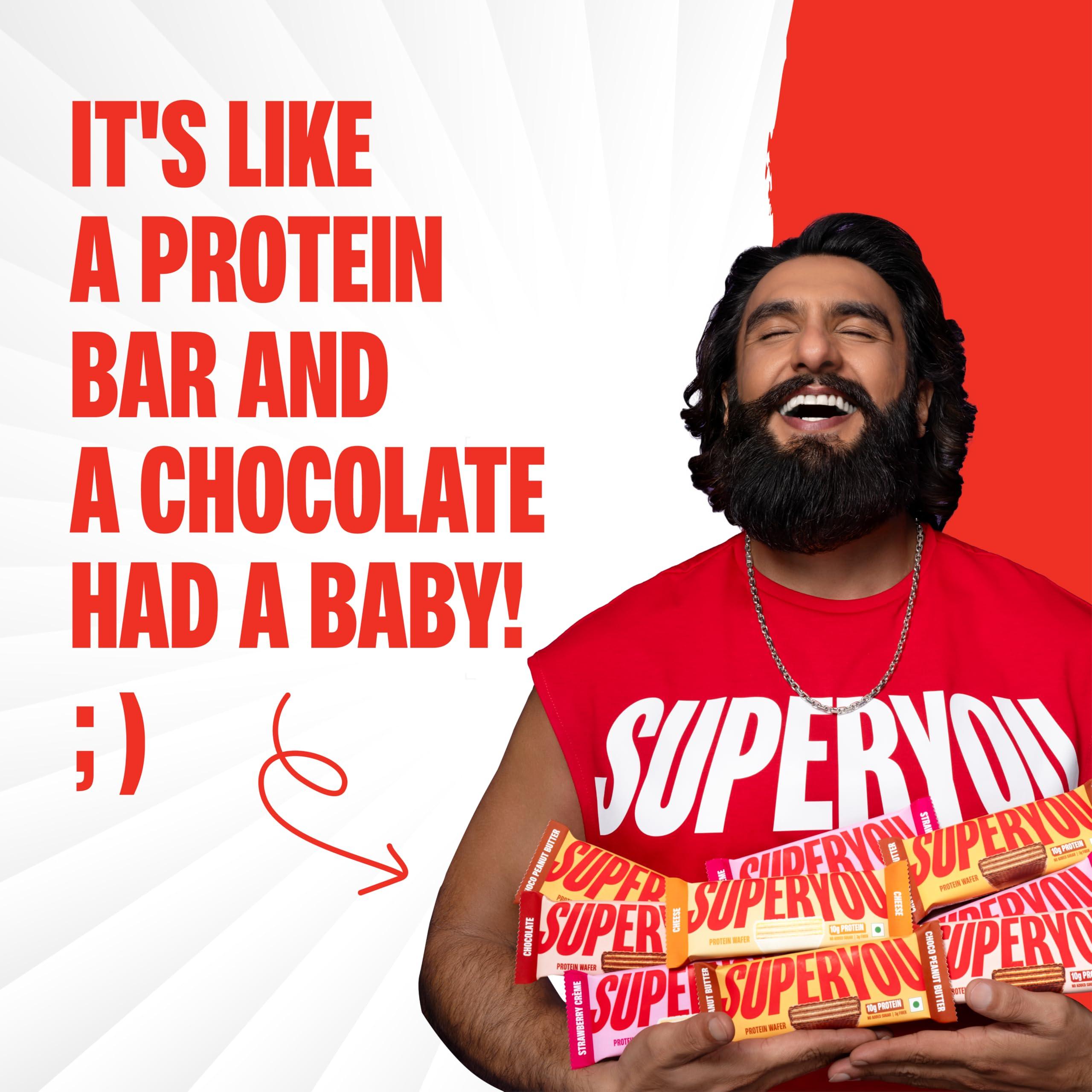 Superyou SuperYou Strawberry Protein Wafer Bars (Pack of 10)|10g Protein, 3g Fiber, No Added Sugar|Yeast Fermented Protein|Energy Bars|Crunchy Wafer Bar|100% Vegetarian|No Palm Oil|400g