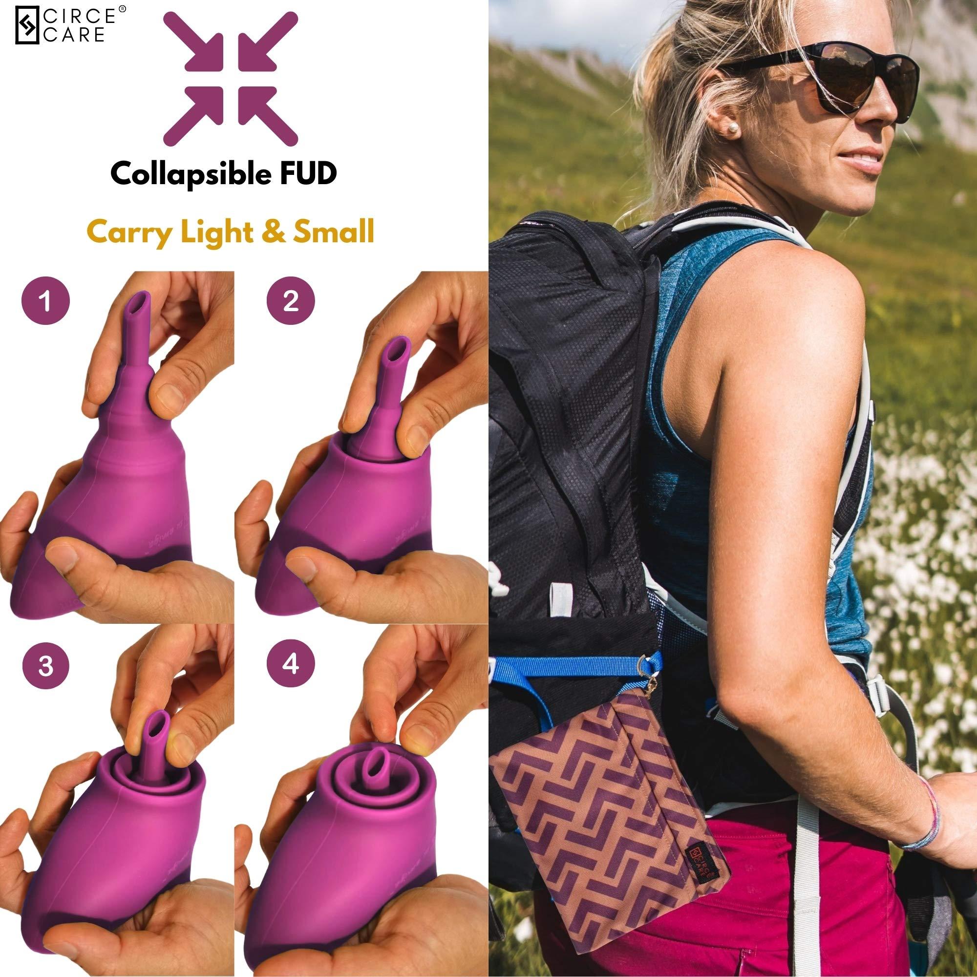CIRCE CARE CIRCE CARE 2nd Gen SuAmiga Collapsible Female Urination Device Upgraded (Firm Top for Better Seal); Women Pee Funnel with Chic Waterproof Bag; Portable Female Urinal to Pee Standing Up (Size- Petite)