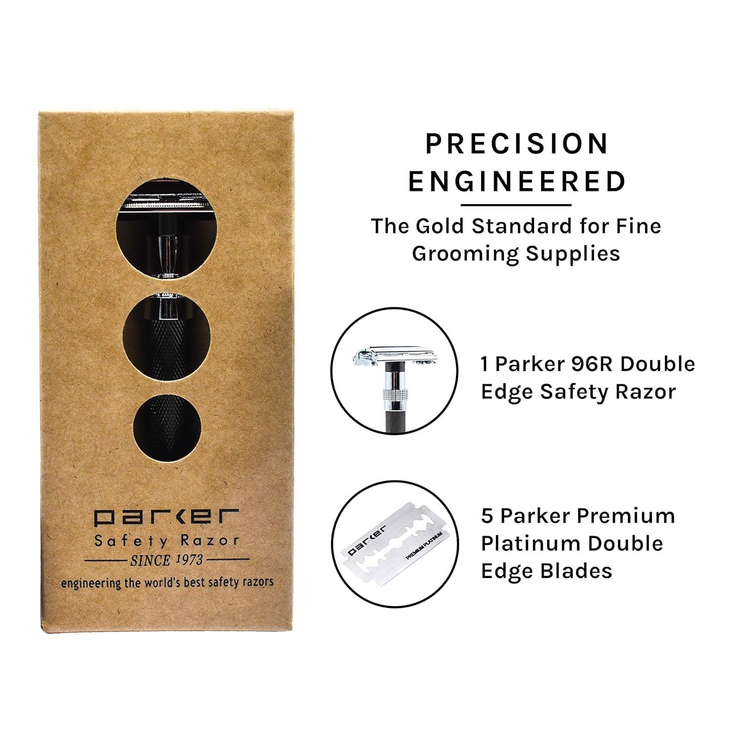 Parker Safety Razor PARKER Safety Razor - (96R) Long Handled Butterfly Open Safety Razor Includes with 5 Parker Premium Platinum Double Edge Razor Blades