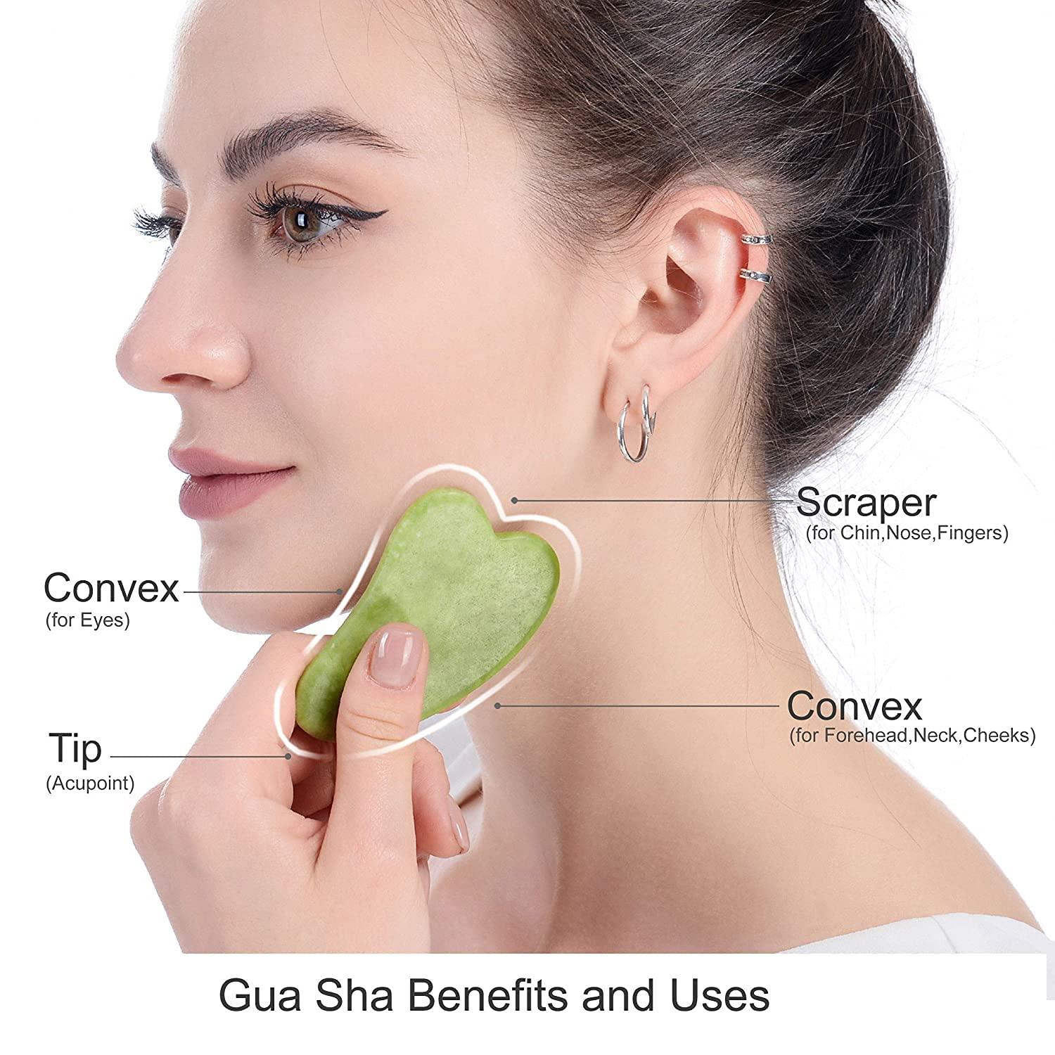 KILO COOL HVAC Jade Roller and Gua Sha Set for Beautiful Skin Detox - Facial Body Eyes Neck Massager Tool Reduce Wrinkles Aging - Original Natural Jade Stone