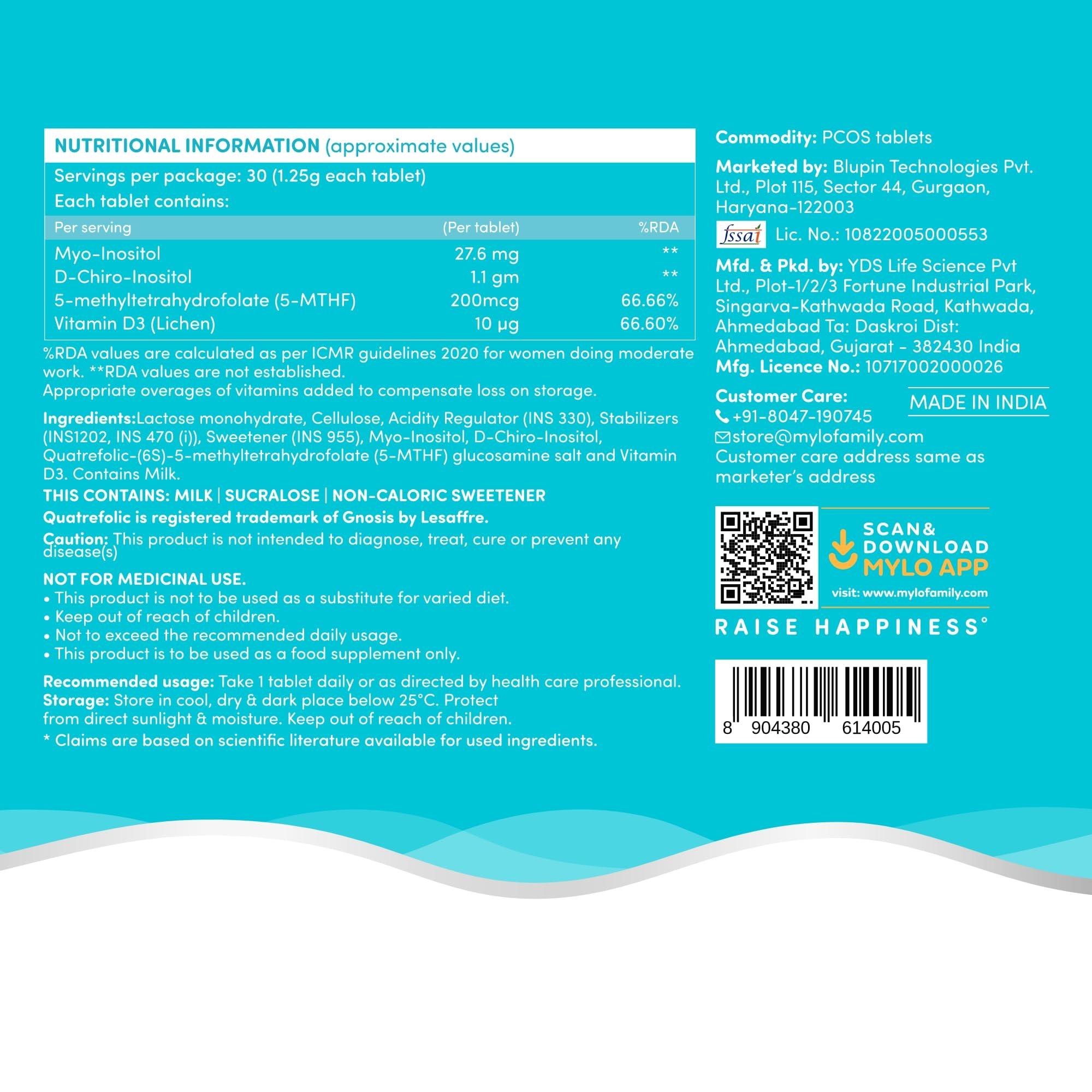 Mylo Mylo Myoinositol Chewable Tablets for PCOS & PCOD (Strip of 10, Pack of 3)| Fights PCOS/PCOD Symptoms | Improves Cognitive Function | Clinically Tested
