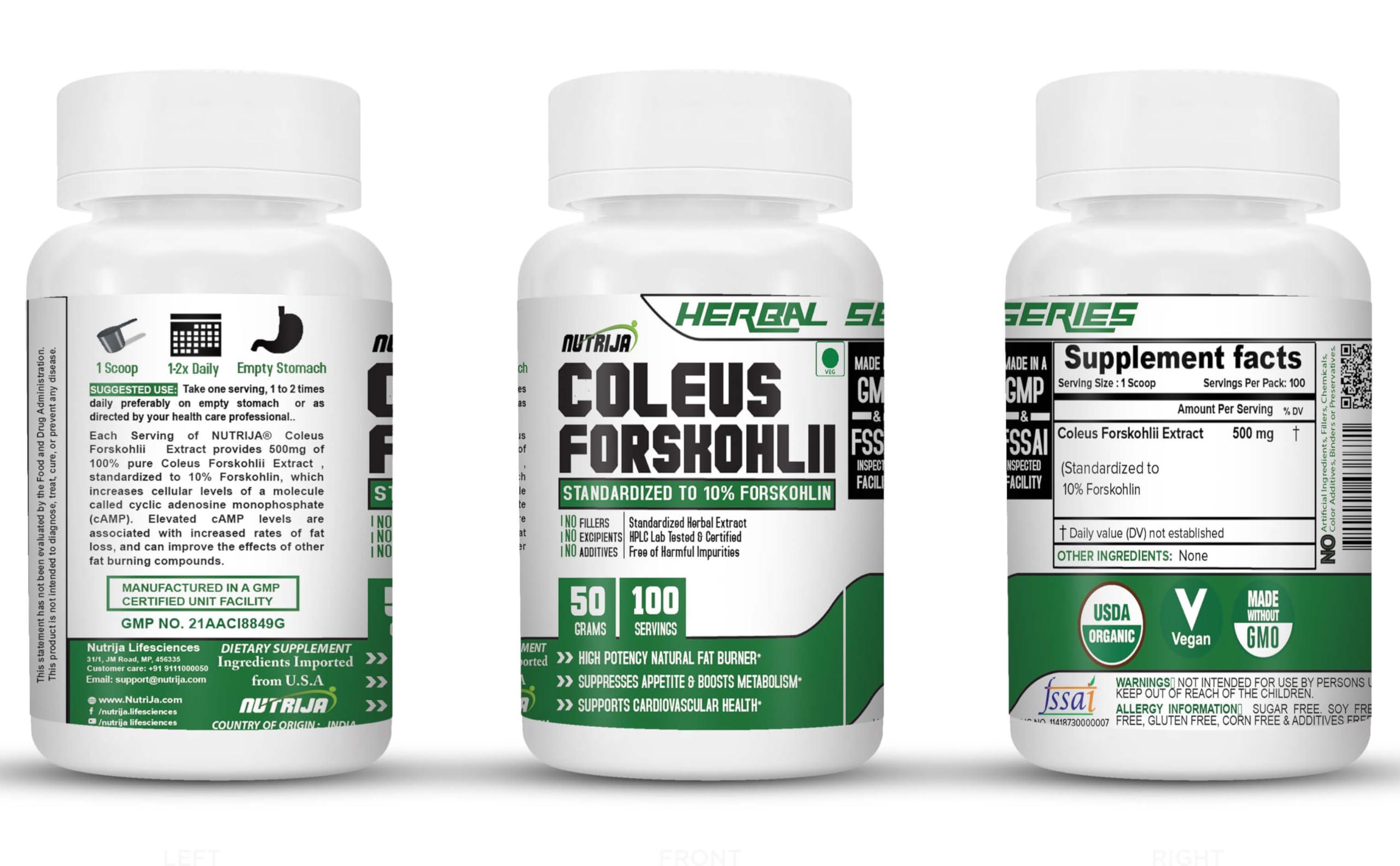 NutriJa NutriJa Coleus Forskohlii Extract 500mg (100% pure Coleus Forskohlii Root Extract, standardized to 10% Forskohlin) - 50 Grams