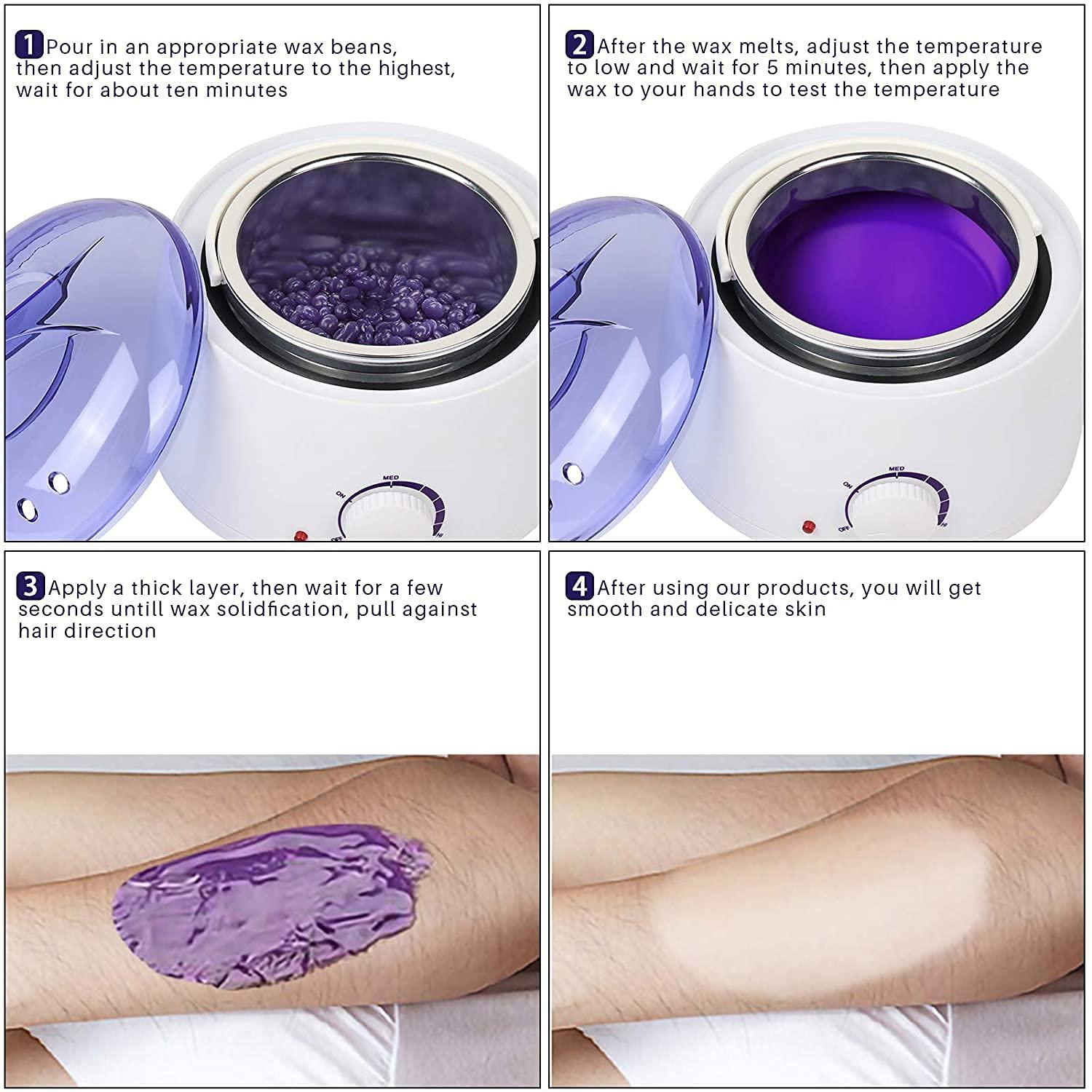 EQUVIA EQUVIA Waxing Kit Wax Warmer Hair Removal with Hard Wax Beans 100 gm. Multiple Formulas Target Different Type of Hair, Eyebrow, Facial, Armpit, Bikini, Brazilian, for Women and Men.