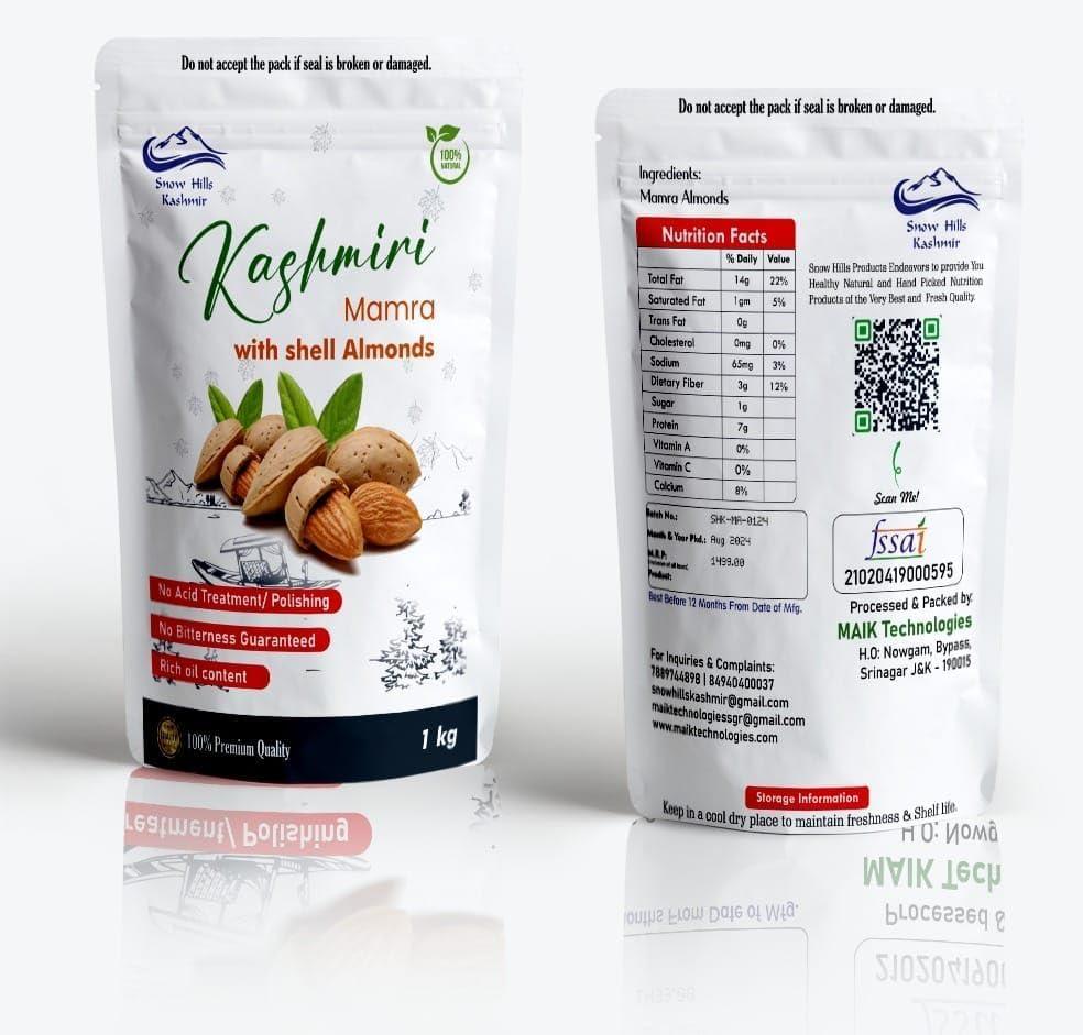 Snow Hills Kashmir Kashmiri kagzi badam in Shell (Mamra Badam) (4kg)
