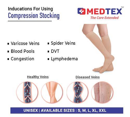 MEDTEX Cotton Compression Stockings MEDTEX Cotton Compression Stockings Class-1 Knee Length for Varicose Veins -XXL