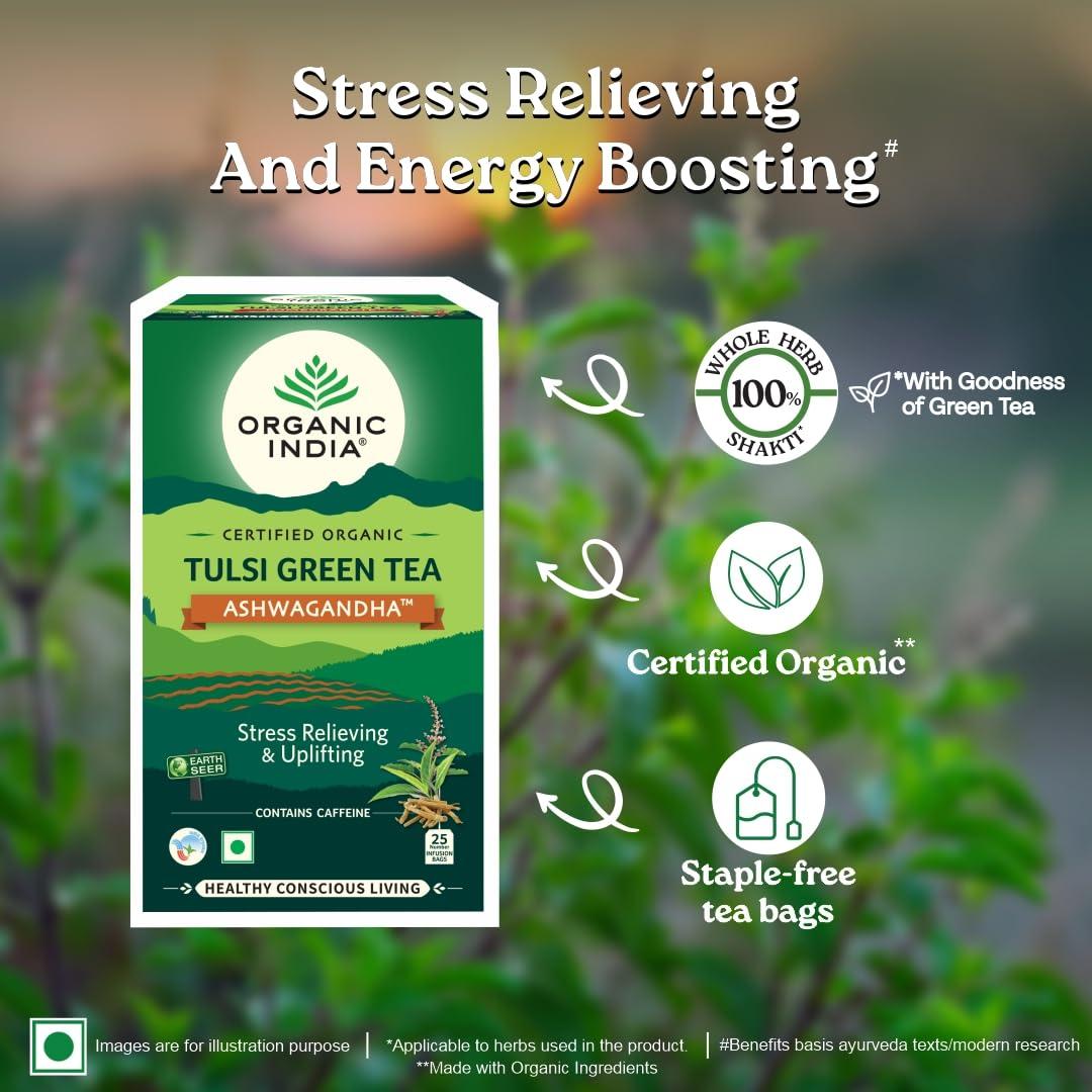 Organic India_ARIPL Organic India Tulsi Green Tea Ashwagandha - 25 Tea Bag (Pack of 1)