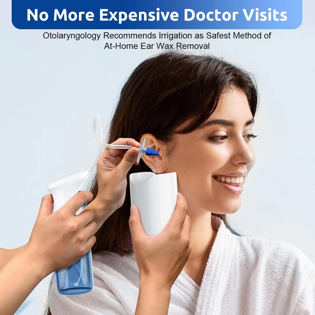 HANNEA HANNEA Manual Ear Irrigator Ear Wax Cleaner Long Pipe Ear Wax Removal Ear Canal Irrigator for Adults & Kids Ear Cleaning Rinser with 10Pcs Single Hole Nozzles, 1 Five Hole Nozzle, 250ml Water Cup