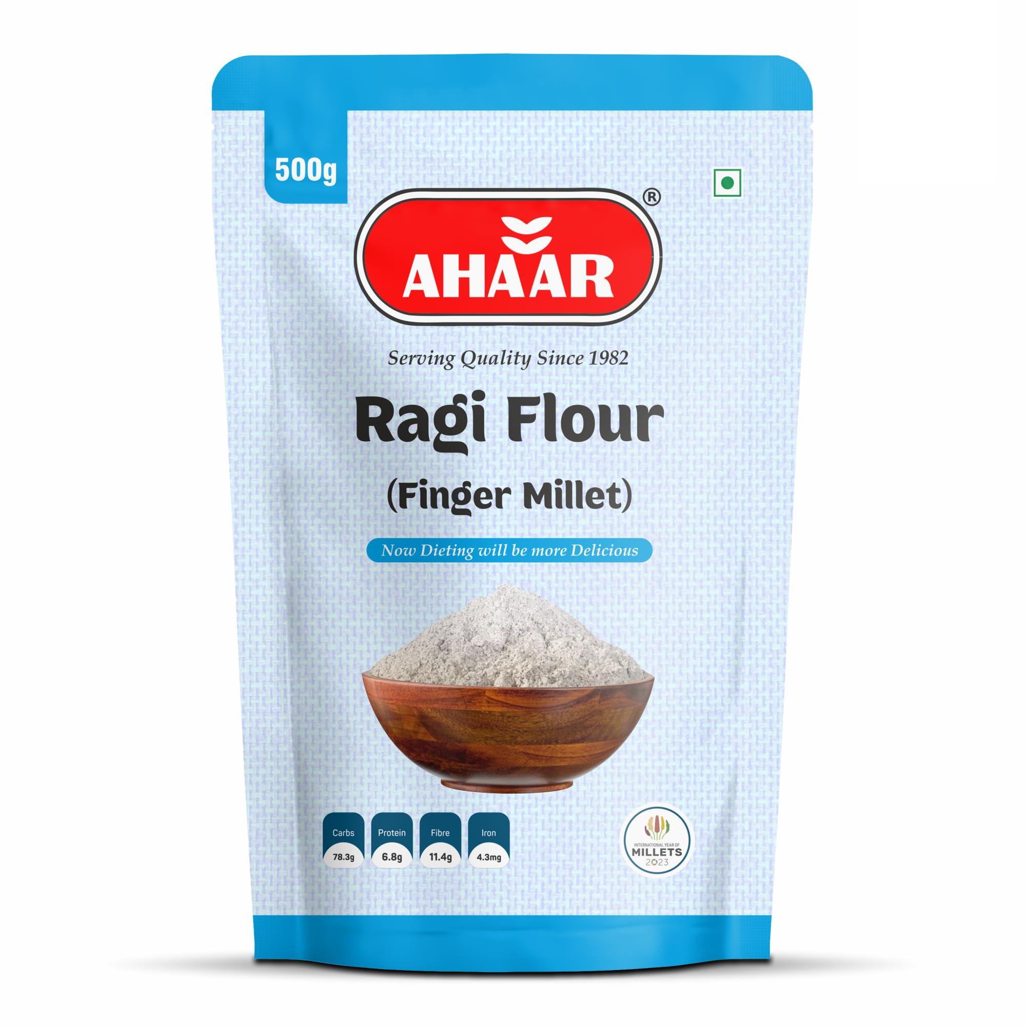 AHAAR Ahaar Ragi Flour 500g (Finger Millet) Gluten Free Flour/Atta| Rich in Magnesium, Iron, Calcium and Fiber