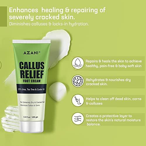 AZANI Azani Callus Relief Foot Cream - 100g | 25% Urea, Castor & Tea Tree Oil | Callus & Corns remover, Deeply moisturizes extreme Dry Rough Feet, Cracked heel | Exfoliates Dead skin| Women & Men