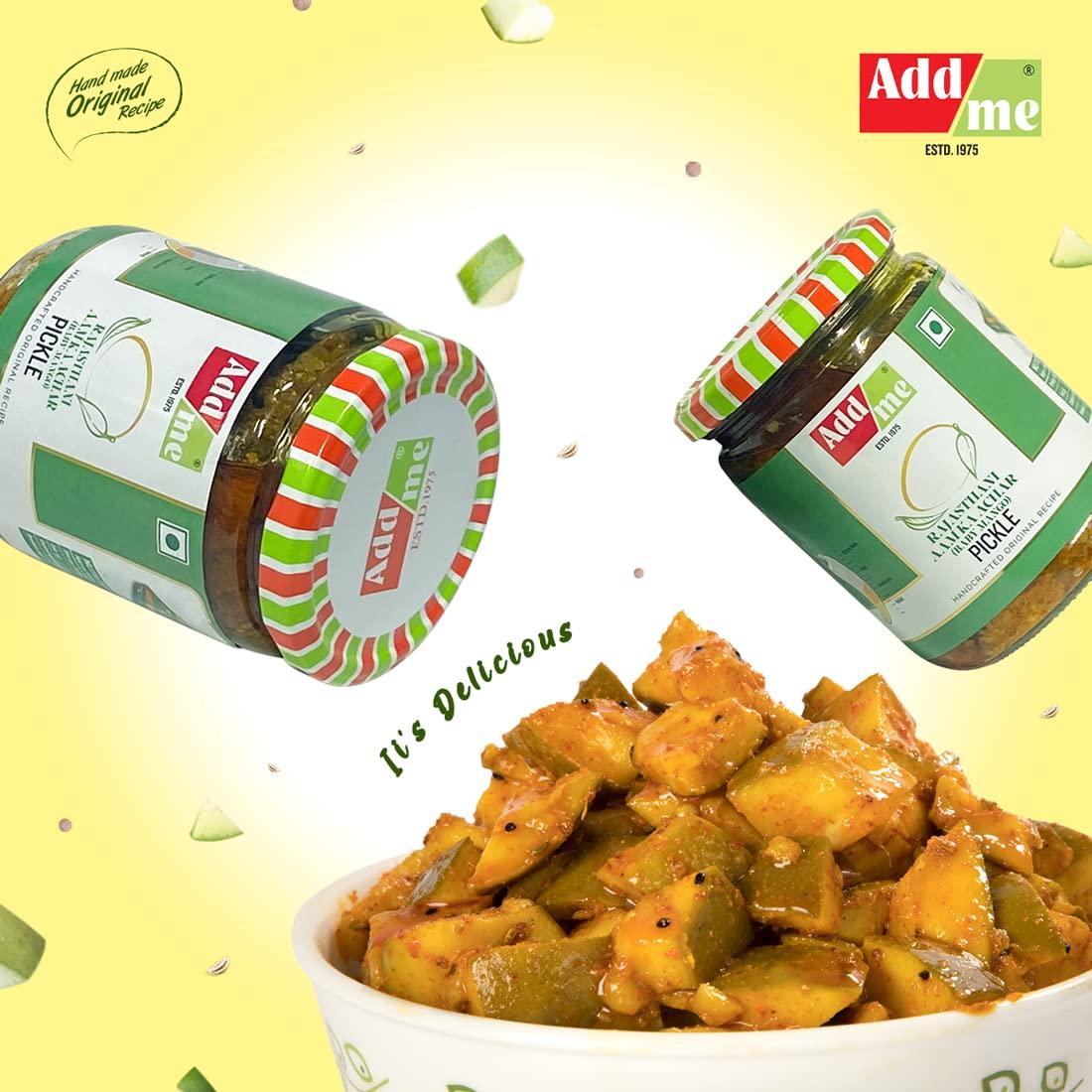Add me Add me Rajasthani Mango Pickle 500G, Seed Less marwadi aam ka achar Glass Pack Baby Mango 500gm