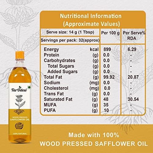 Tarodew Tarodew Wood Pressed Safflower Oil | Chemical Free | Kacchi Ghani Oil | Natural Cold Pressed Oil for Cooking (500 ml)