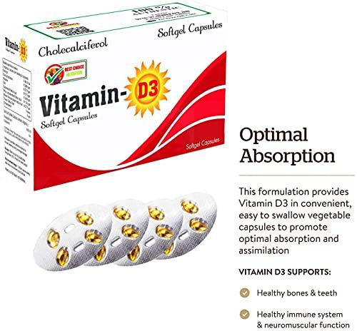 BEST CHOICE NUTRITION Best Choice Nutrition vitamin D3 (Vitamin D3-Cholecalciferol) One-A-Week For Strong Bones, Muscles, Immune System (Pack of 20 No softgel)
