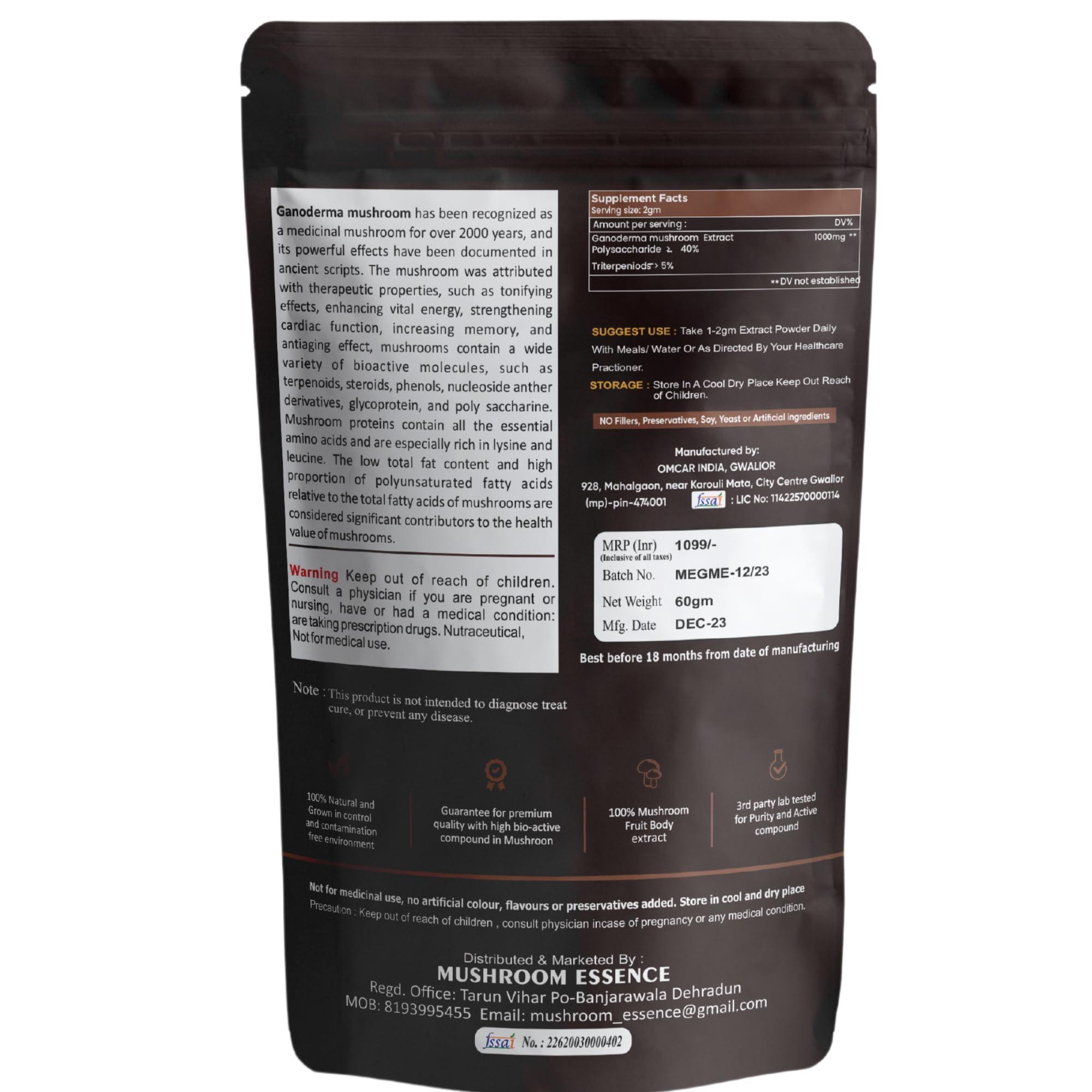 MUSHROOM ESSENCE MUSHROOM ESSENCE Ganoderma Red Reishi Mushroom Powder Extract 60g - Reishi Mushroom Extract for Immune Support and overall wellness