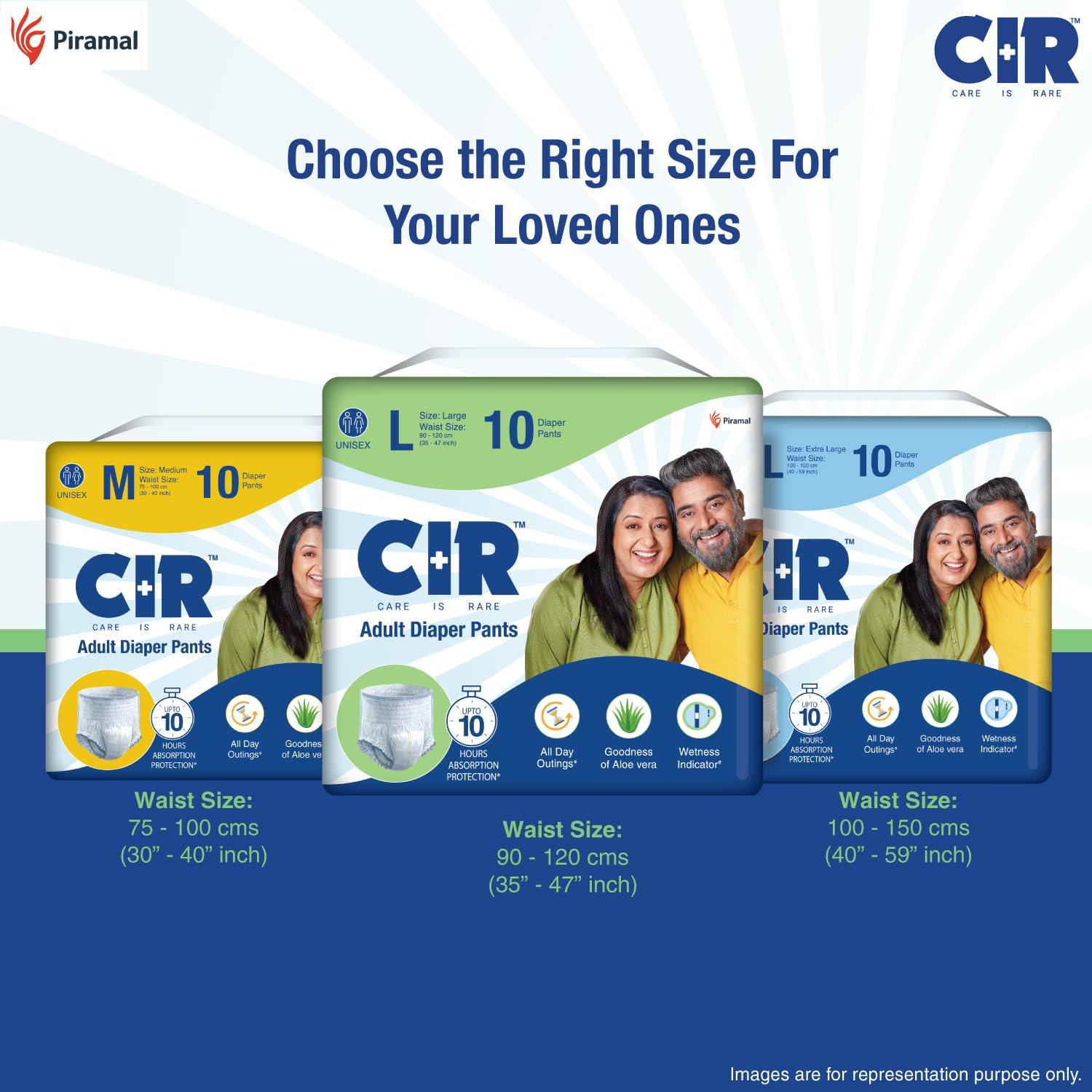 CIR CIR Adult Diaper Pants Style | Adult Diaper Large Size (L)|Waist (90-120cm I 35\" - 47\") |10 hr Absorption-Protection | Unisex with Wetness Indicator | Odour Control | Goodness of Aloe Vera | 30 Units