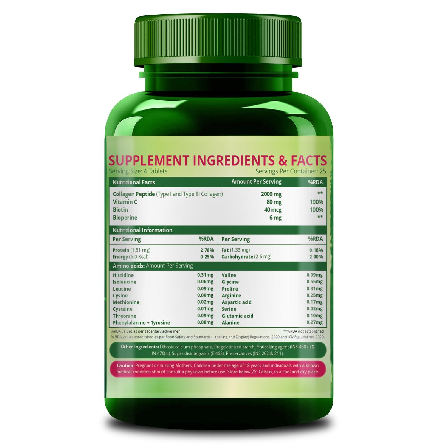 HIMALAYAN ORGANICS Vlados Himalayan Organics Vegan Collagen 2000Mg With Biotin And Vitamin C | Good For Glowing Skin | Healthy Hair And Nail - 100 Veg Tablets