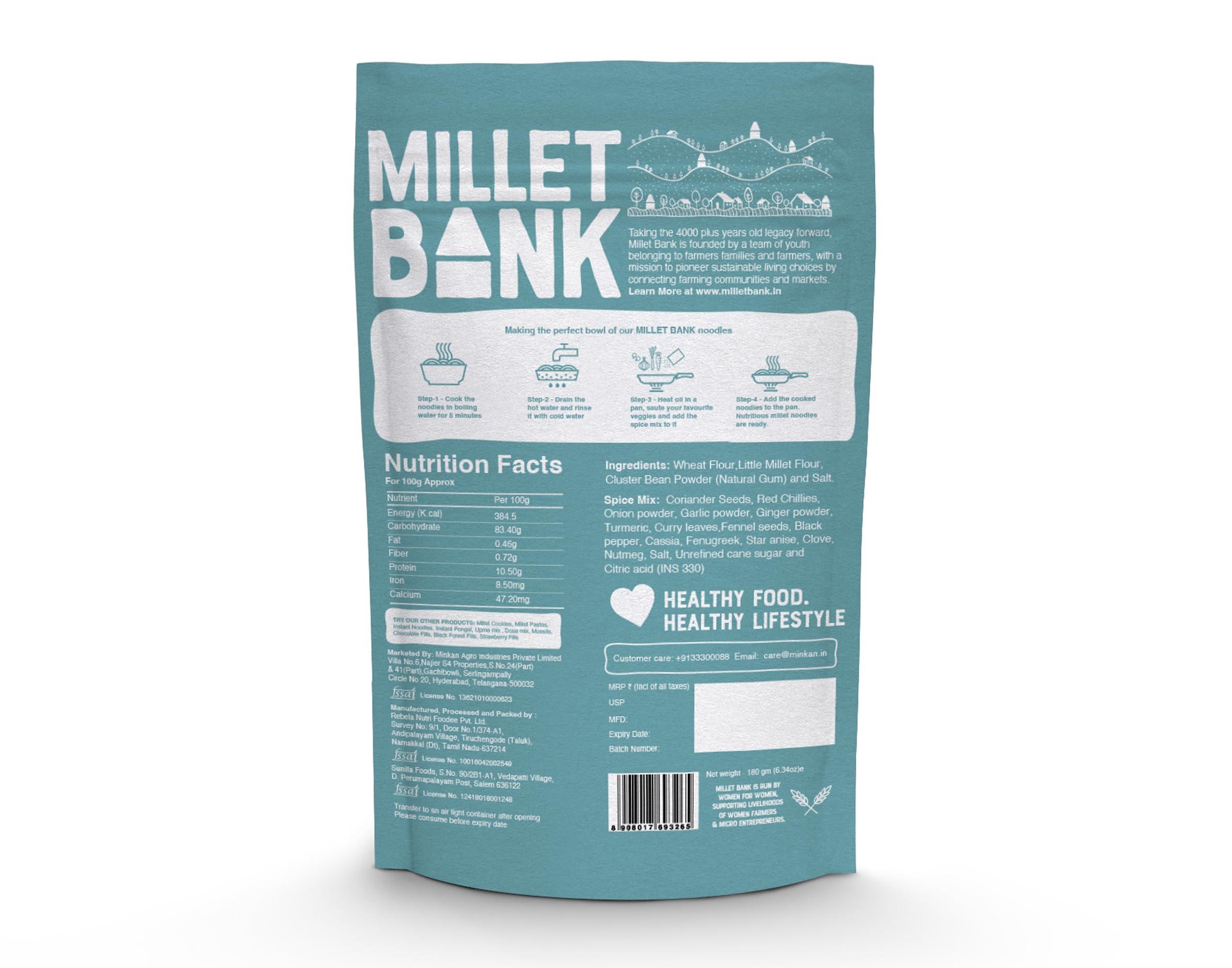MILLET BANK Millet Bank Pearl Millet and Little Millet Noodles Combo | No Maida, Not Fried, No MSG | Pack of 2-180g Each