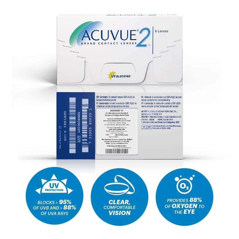 ACUVUE ACUVUE 2 - Two Week Reusable Contact Lenses (-9, Clear, Pack of 6 lenses) | From Johnson&Johnson