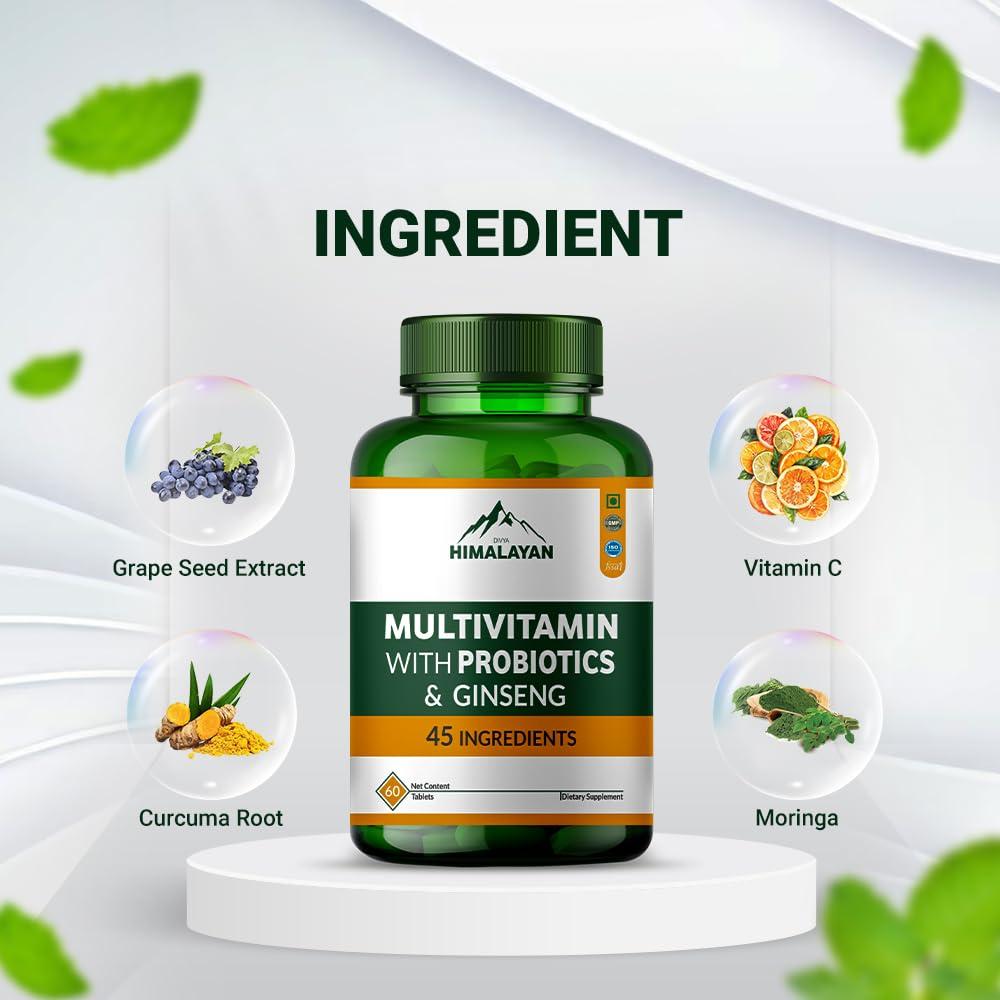 Divya Himalayan Divya Himalayan Multivitamin with Probiotics & Ginseng | 60 Tablets | Energy, Digestive & Immune Support | Whole Food Vitamins