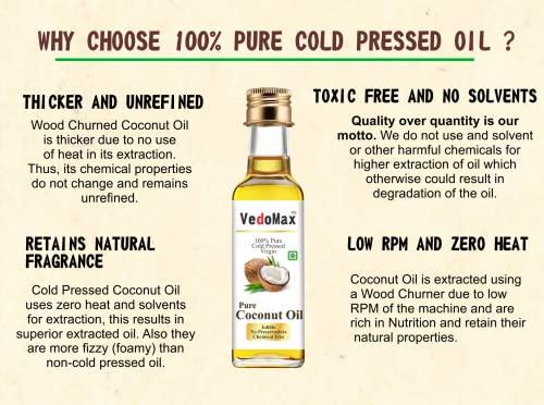 VedoMax VedoMax Ultra Pure Cold Pressed Natural Virgin Coconut Oil | 100% Pure Natural Virgin Coconut Oil For Dietary, Skin & Hair Use As Cooking oil, Skin Moisturizer & Hair Conditioner - (100 ML)