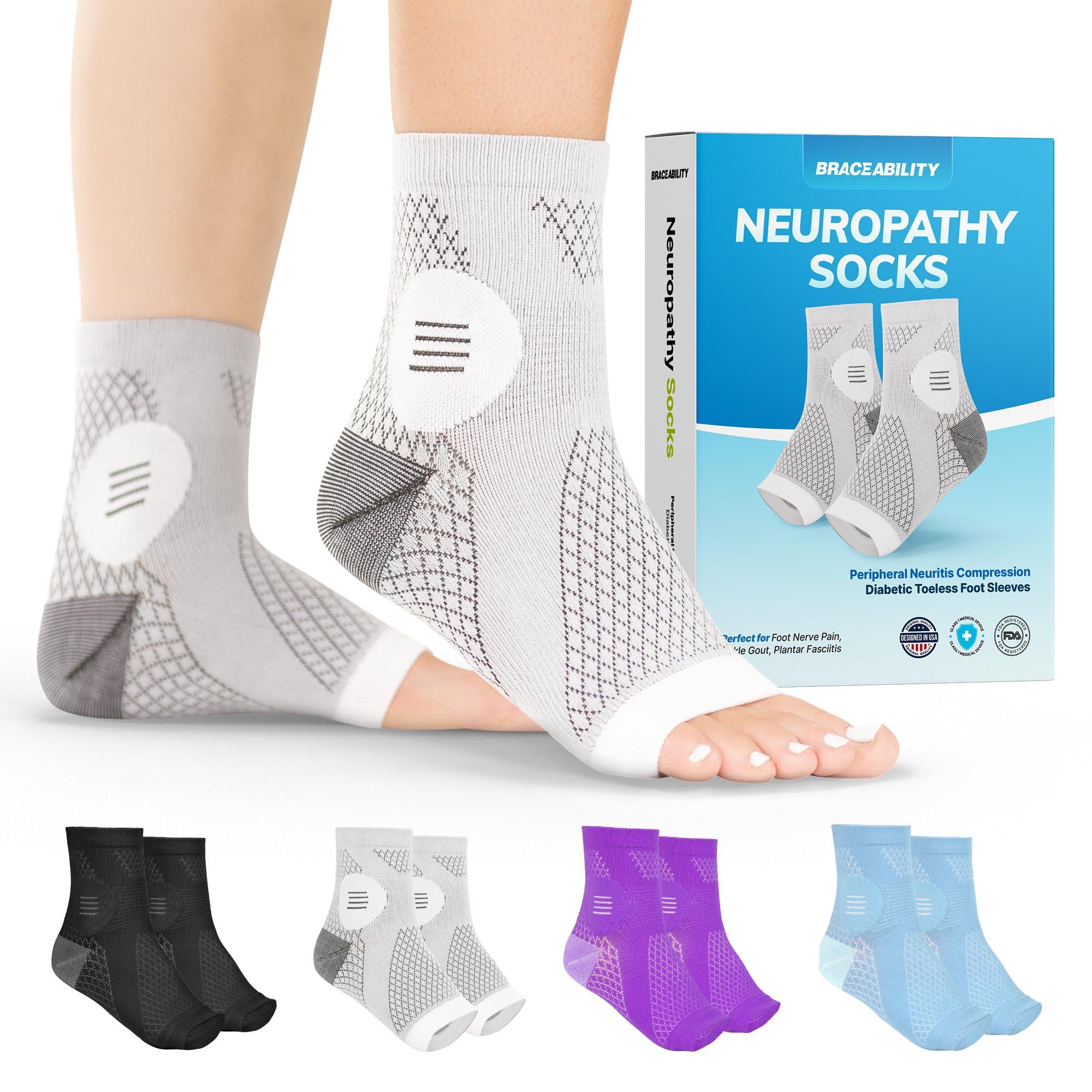 BraceAbility BraceAbility Neuropathy Socks for Women and Men - Toeless Compression Foot Neuropathy Socks, Peripheral Neuropathy Socks, Diabetic Neuropathy Socks, Arthritis Socks (XL - Gray)