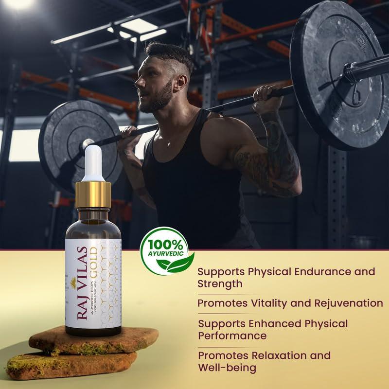 Saptarishi Saptarishi Raj Vilas Gold Ayurvedic Drops With Shilajit, Swarna Bhasma, Ashwagandha, & 14 Natural Herbs|Helps In Boosting Stamina, Endurance & Strength|Premium Ayurvedic Supplement|For Men, Pack Of 1