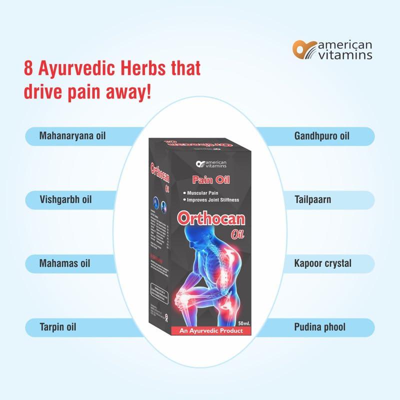 american vitamins American Vitamins Ayurvedic Orthocan Pain Relief Oil for Joints Knee & Back||50ml Pack Of 2