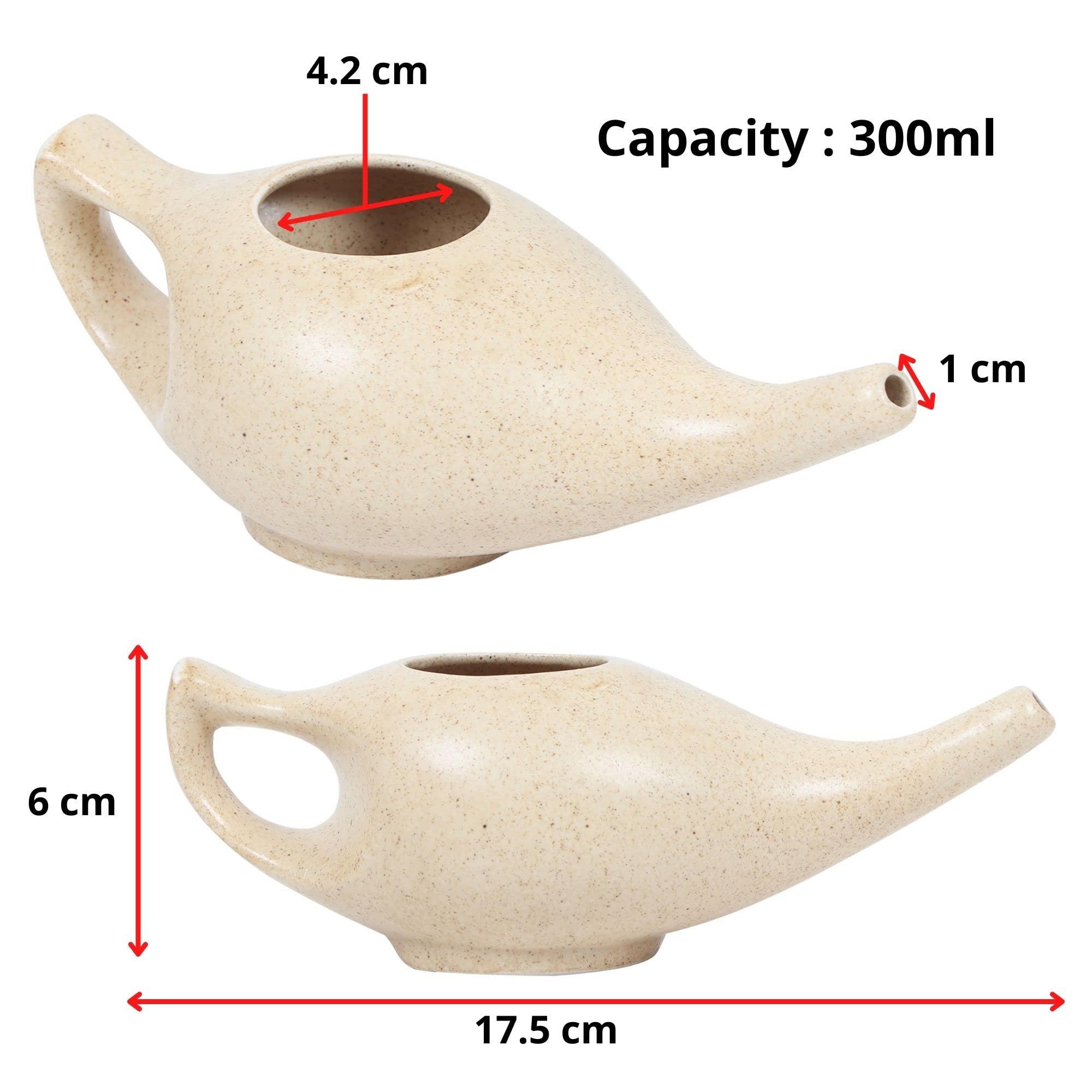 QIMACPLUS Leak Proof Durable Porcelain Ceramic Neti Pot 220 ML for Natural Nasal Cleansing | Natural Treatment for Sinus, Infection and Congestion Microwave and Dishwasher Friendly (Brown Matt)