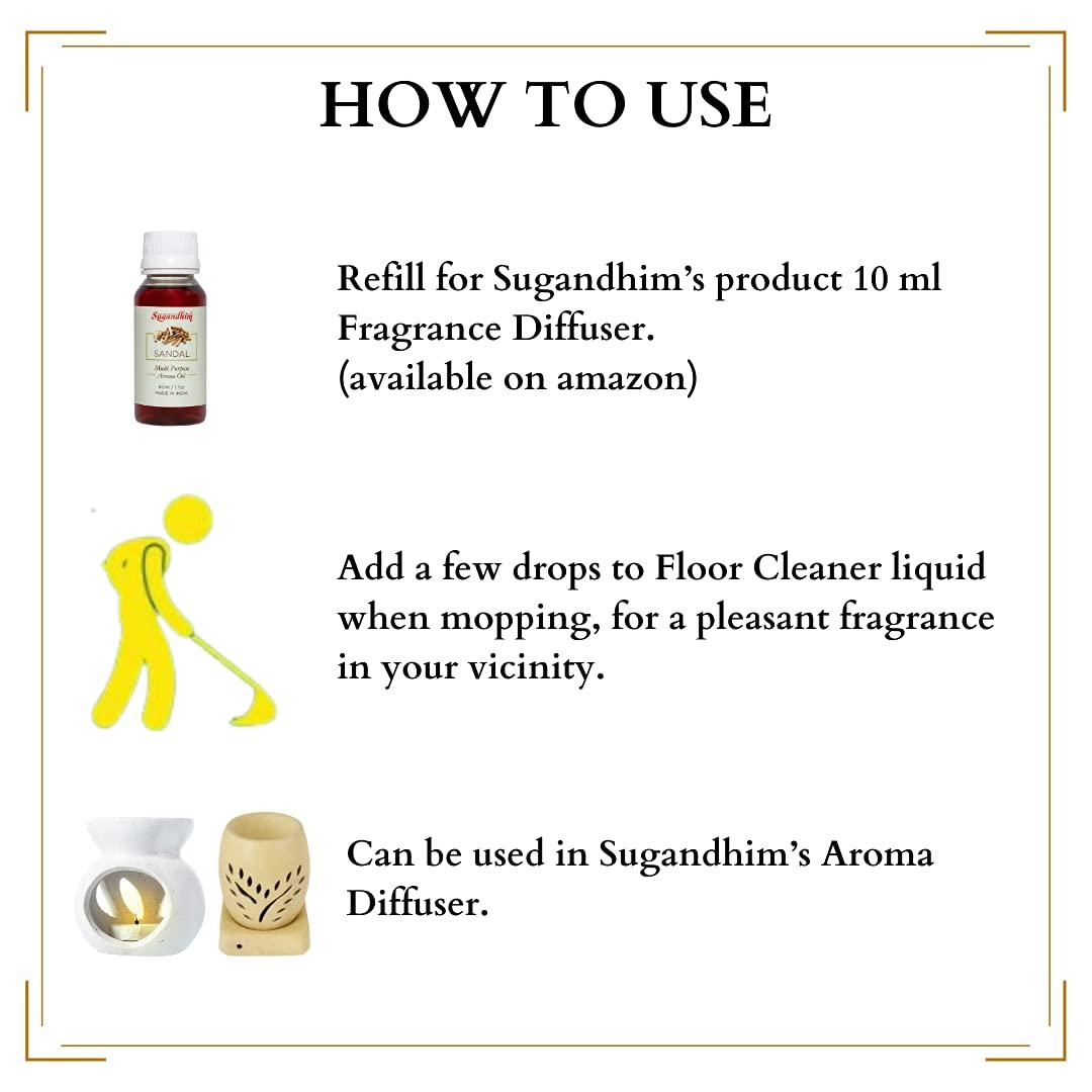 Sugandhim Sugandhim Multipurpose Aroma Oil Sandal(Chandan), 1 x 50ml, Natural Oil, Floor Cleaner, For Diffusers, Woody, Earthy, Ancient, Rich, Musky, Dropper Bottle, Chemical Free, Non Toxic,
