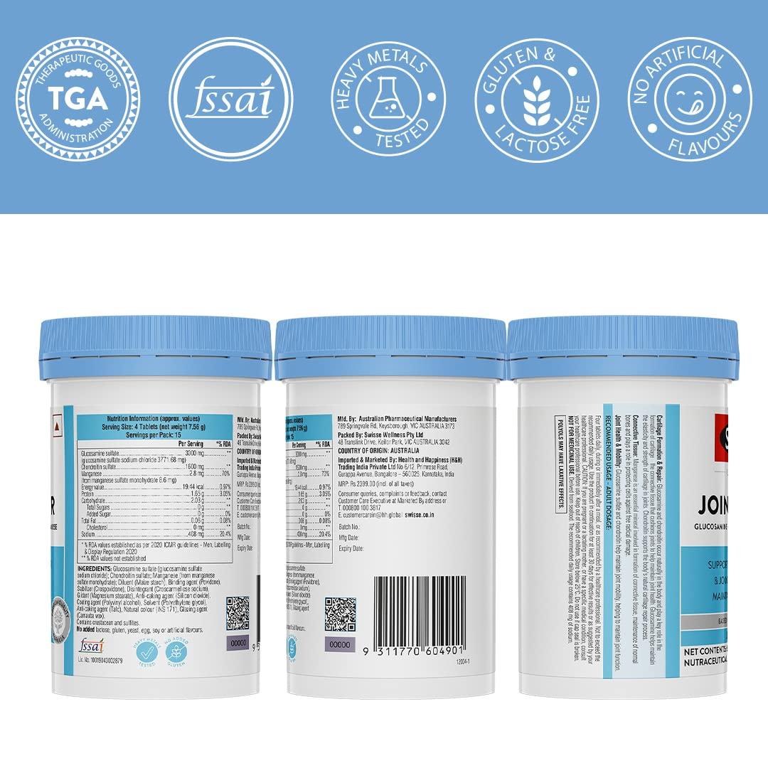 Swisse Swisse Joint Repair - Highest Glucosamine & Chondroitin Per Serving (3000mg Glucosamine, 1600mg Chondroitin) for Joint Pain & Cartilage Repair 60 Tablets