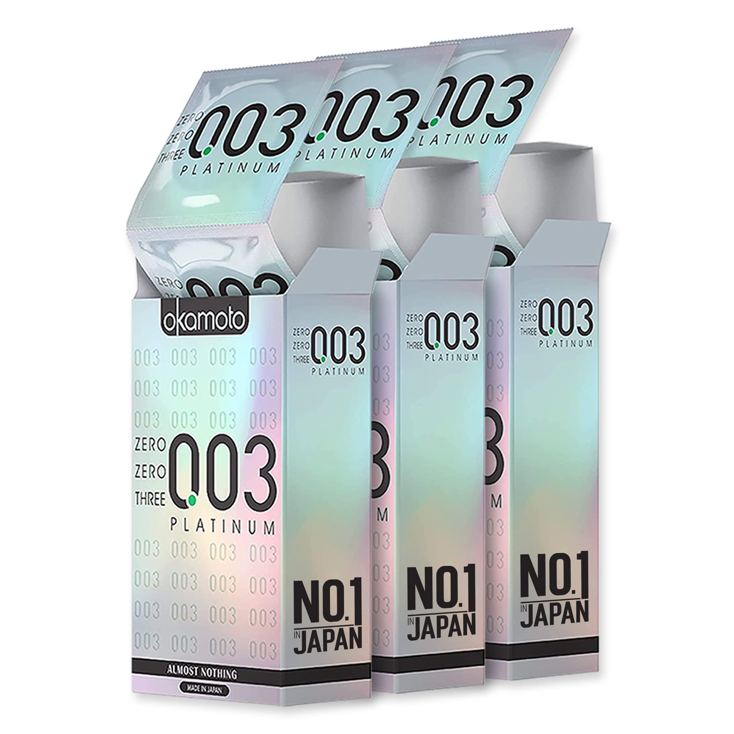OKAMOTO Okamoto Condom | Ultra Thin Condoms for Men | Thinnest Premium Japanese Condoms | Made In Japan | 0.03 mm thin | 003 Platinum (Pack of 3)
