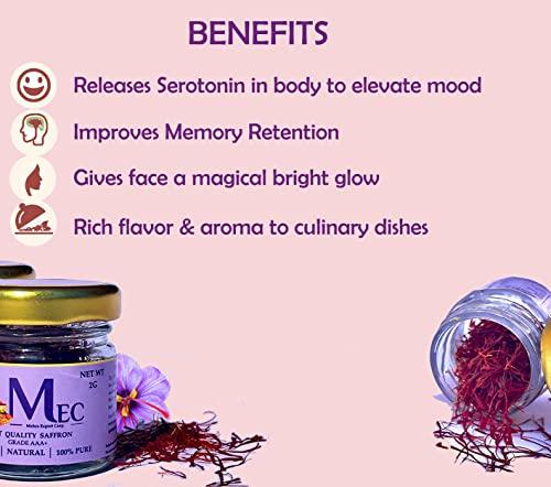 MEC MEHRA EXPORT CORPORATION [PACK OF 2] MEC Saffron 100% Pure Certified Original Kashmiri Lacha Kesar Premium & Finest, Certified Grade AAA+ Saffron (1 gm)