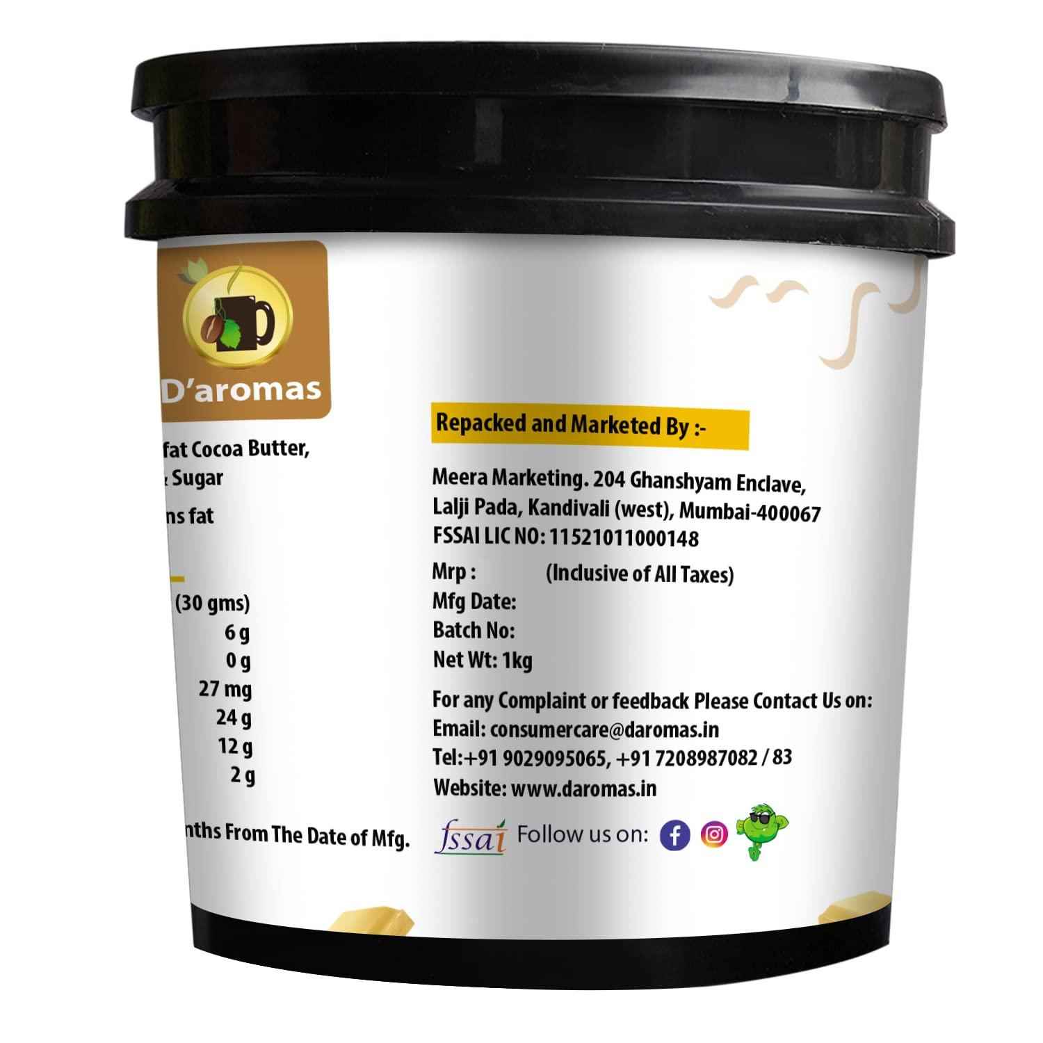 D\'aromas D\'aromas White Chocolate Spread 5kg, Made With Low Fat Cocoa Butter, 100% Vegetarian, Top It On Fresh Fruits, Dessert, Milkshake, Bread & Waffles With All Natural Ganache (Each 1kg) (Pack Of 5)